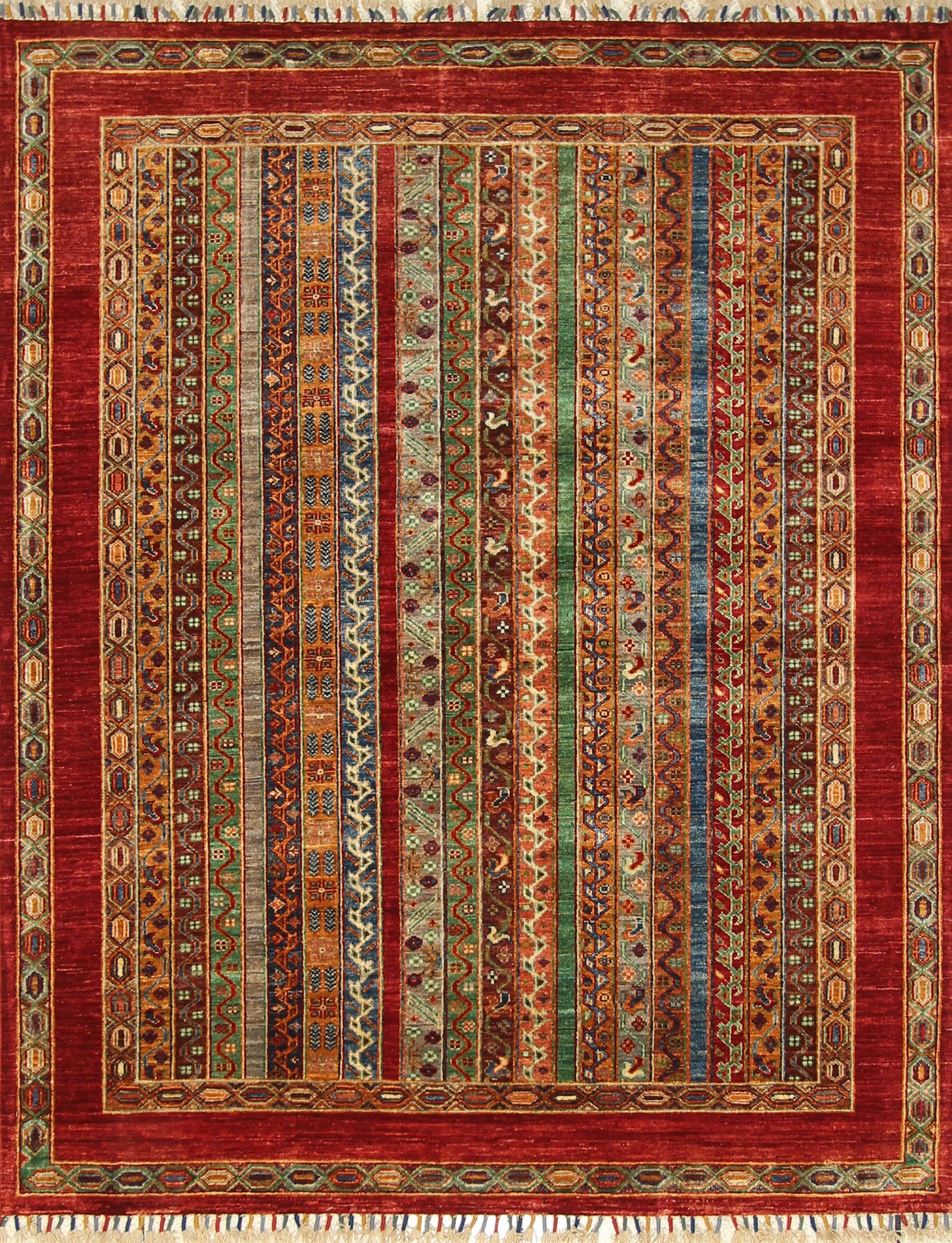 5x7 Red Shawl Afghan Hand knotted wool Rug - Yildiz Rugs