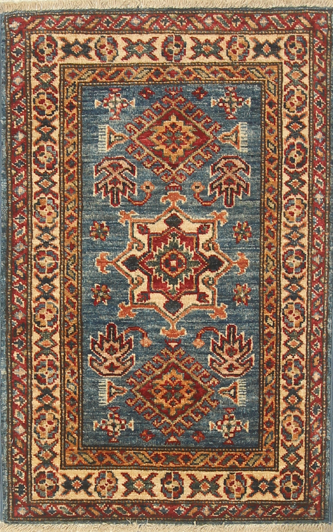 2x3 Blue Kazak Hand-Knotted Afghan Rug - Yildiz Rugs