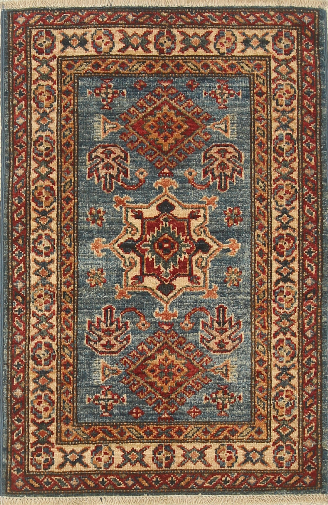 2x3 Blue Kazak Hand-Knotted Afghan Rug - Yildiz Rugs