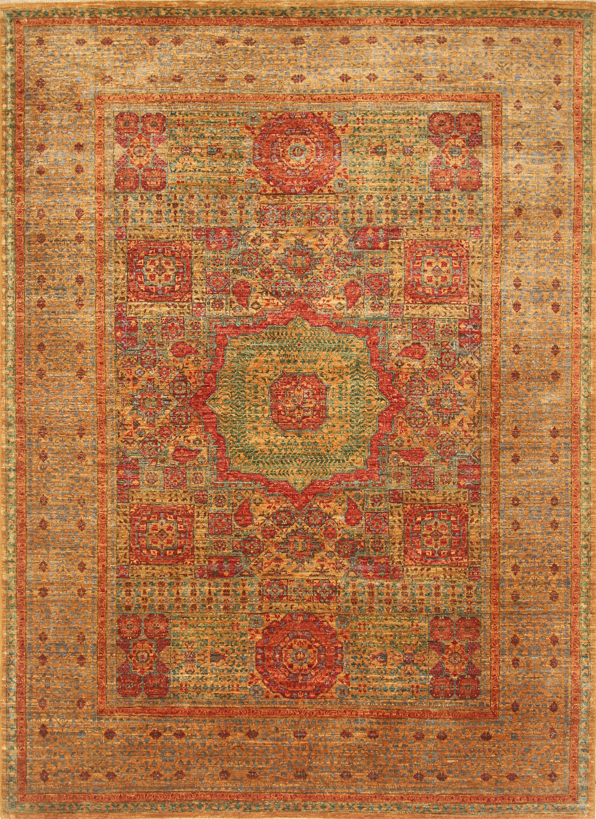 6x8 Mamluk Orange Afghan Hand Knotted Wool Rug