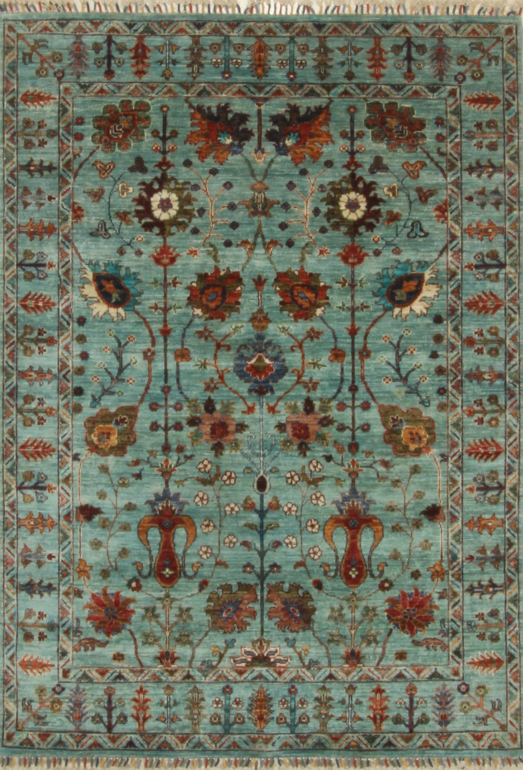 5x7 Waziri Turquoise Blue Afghan Hand knotted Oriental Rug