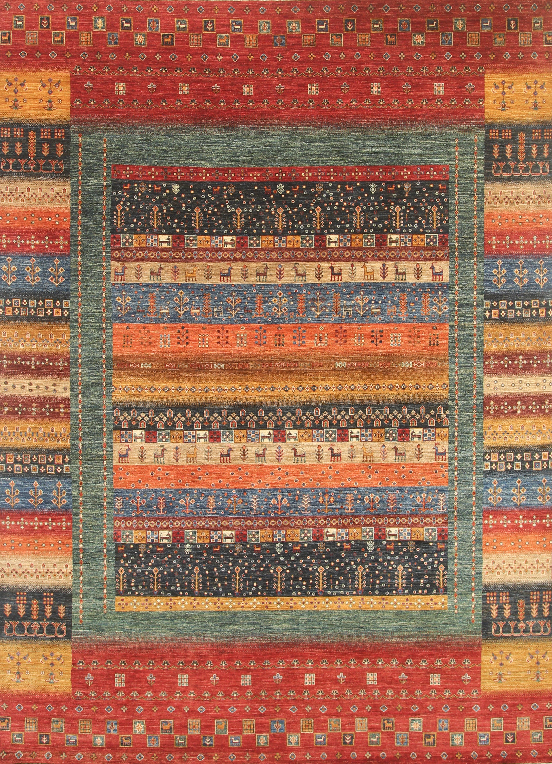 9x12 Red Afghan Kashkuli Hand-Knotted Wool Gabbeh Rug