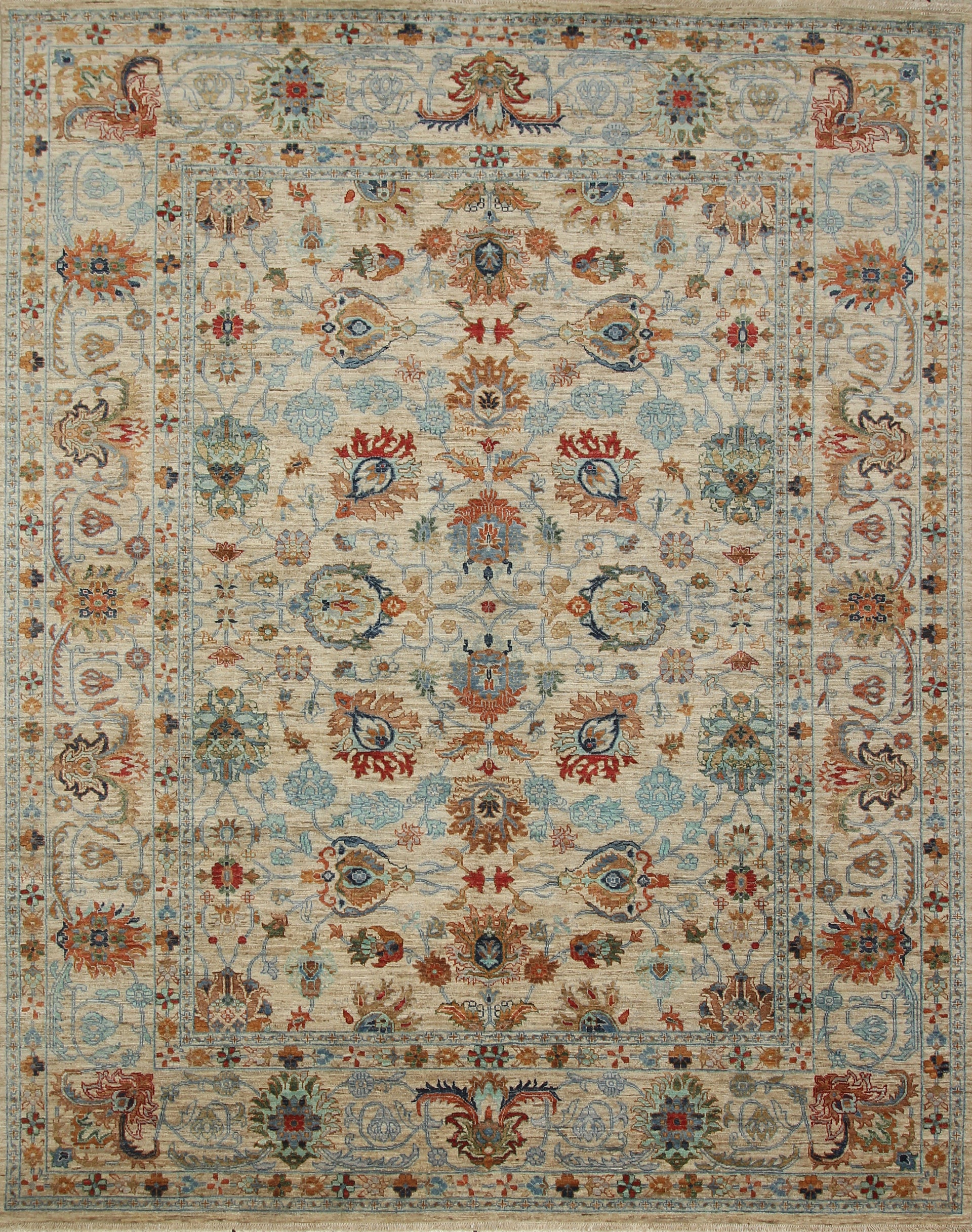 8x10 Beige Waziri Afghan Hand knotted Wool Oriental Rug