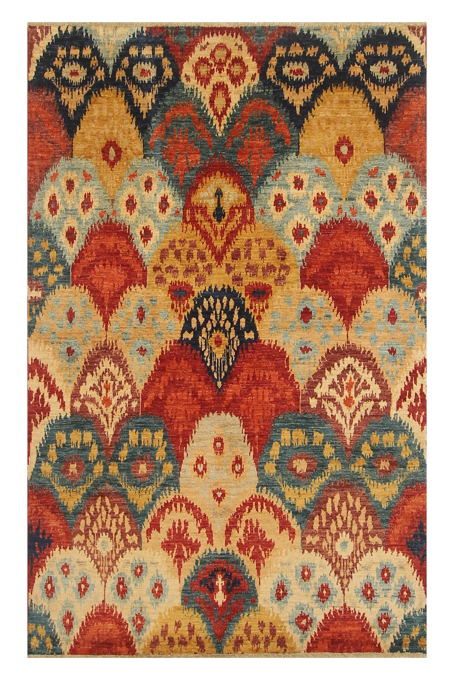 3'9"x5'11" Ikat Multicolor Afghan Hand Knotted Rug