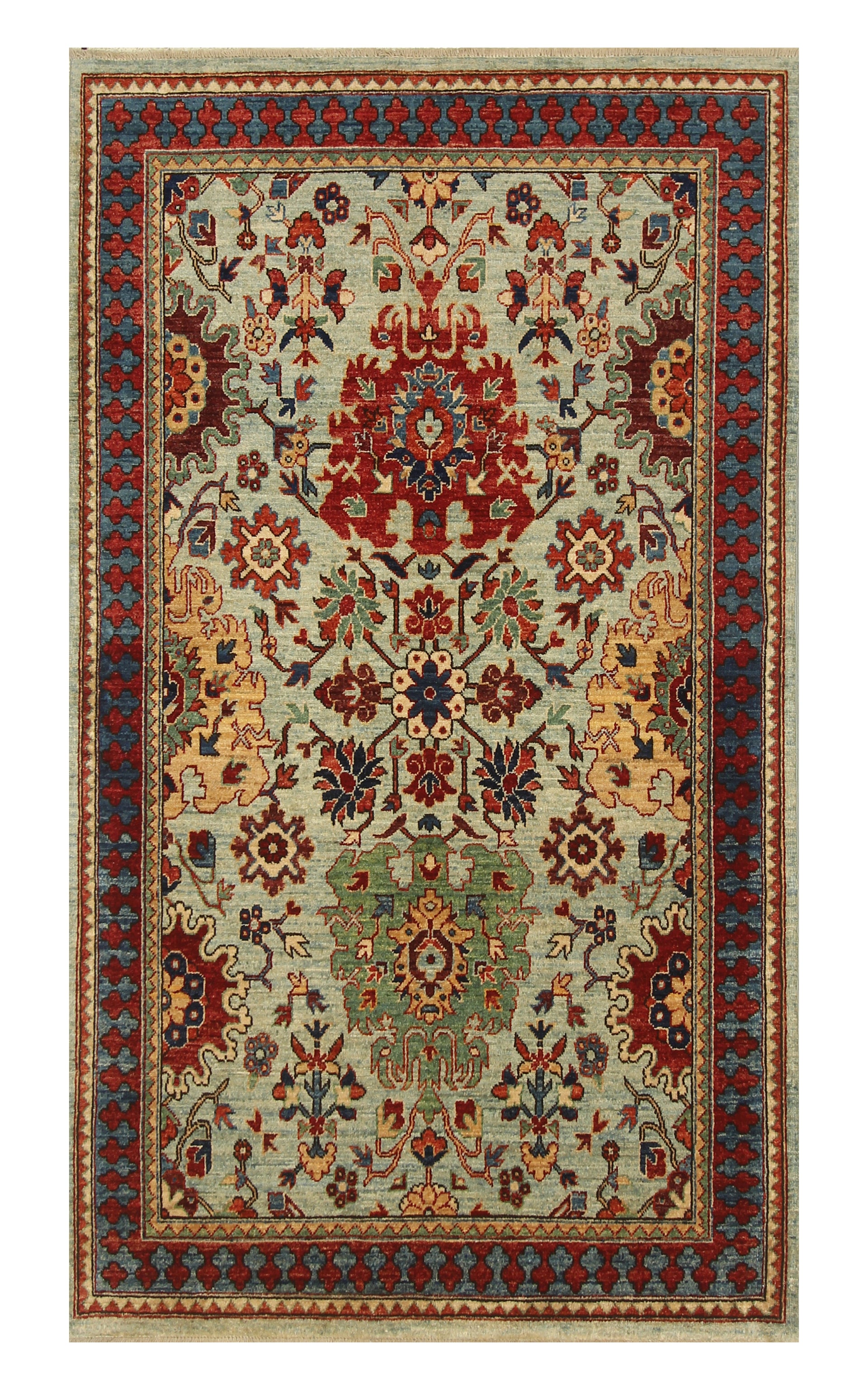 3'9"x6'8" Blue Serapi Afghan Hand knotted Rug
