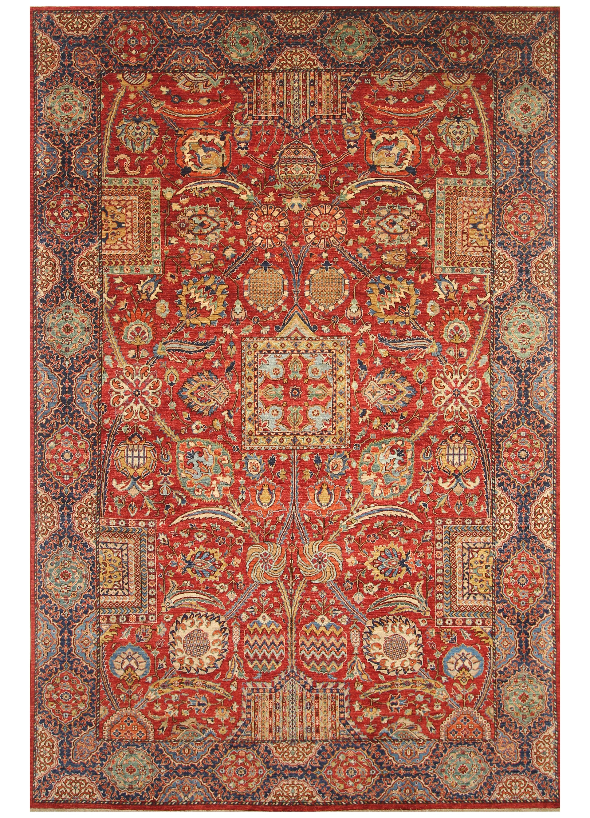 8'x12'6" Red Mughal Afghan Hand-Knotted Rug