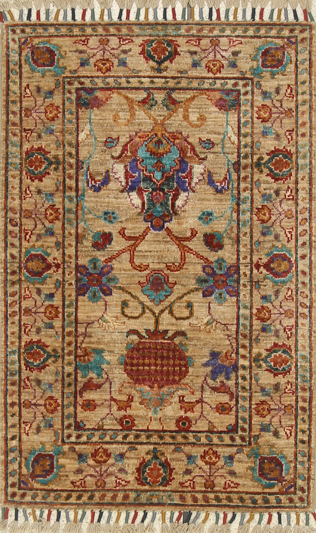 2x3 Beige Afghan Waziri Floral Hand Knotted Rug - Yildiz Rugs
