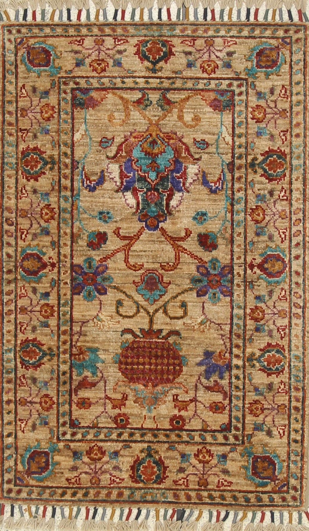 2x3 Beige Afghan Waziri Floral Hand Knotted Rug - Yildiz Rugs
