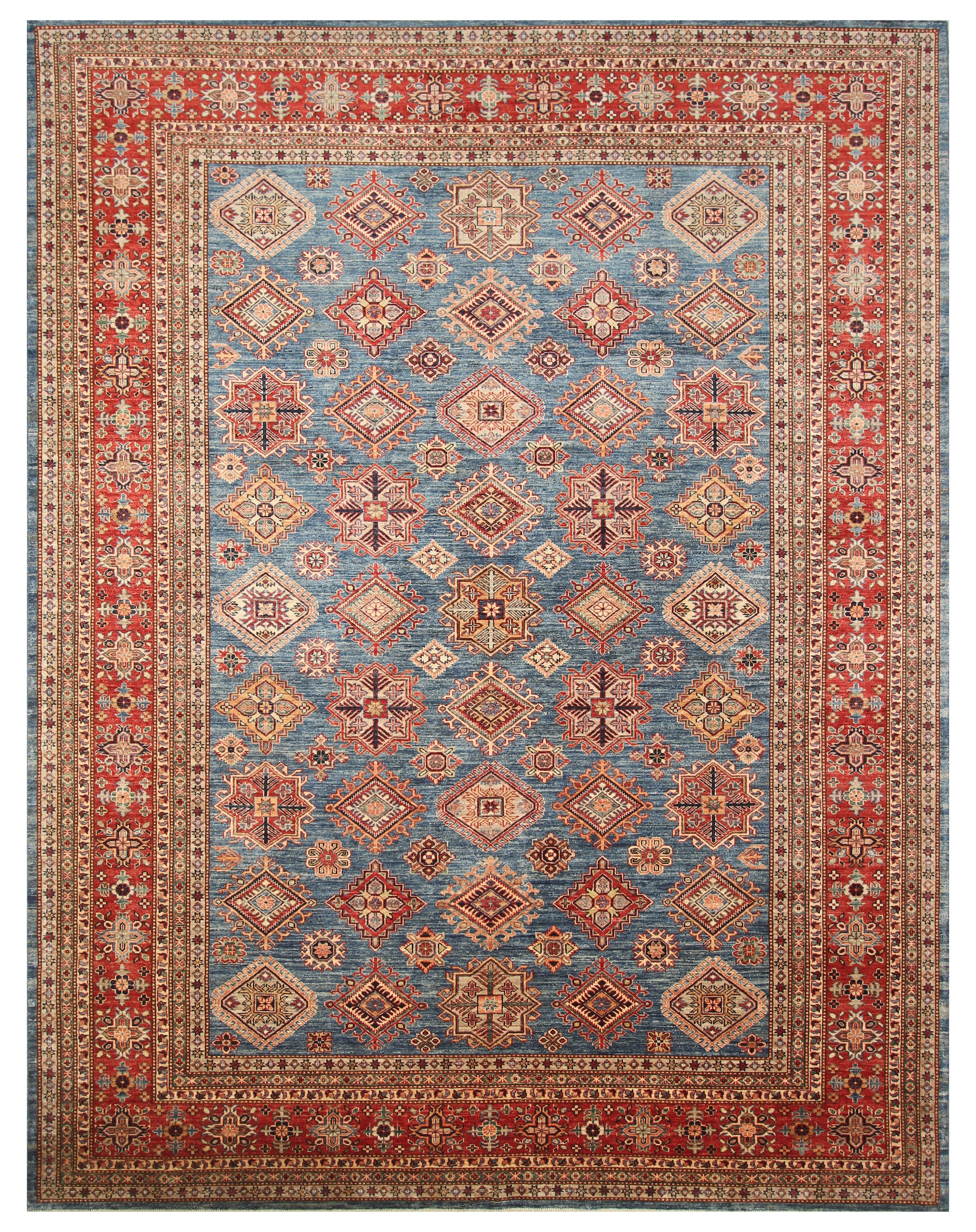 9x12 Blue Kazak Afghan Hand-Knotted Rug - Yildiz Rugs