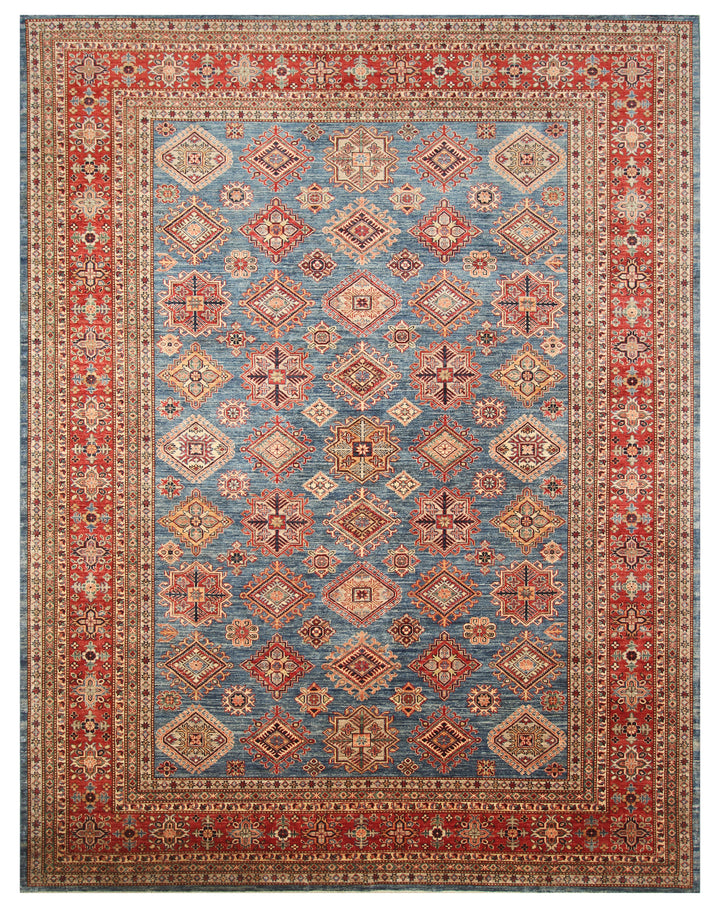 9x12 Blue Kazak Afghan Hand-Knotted Rug - Yildiz Rugs