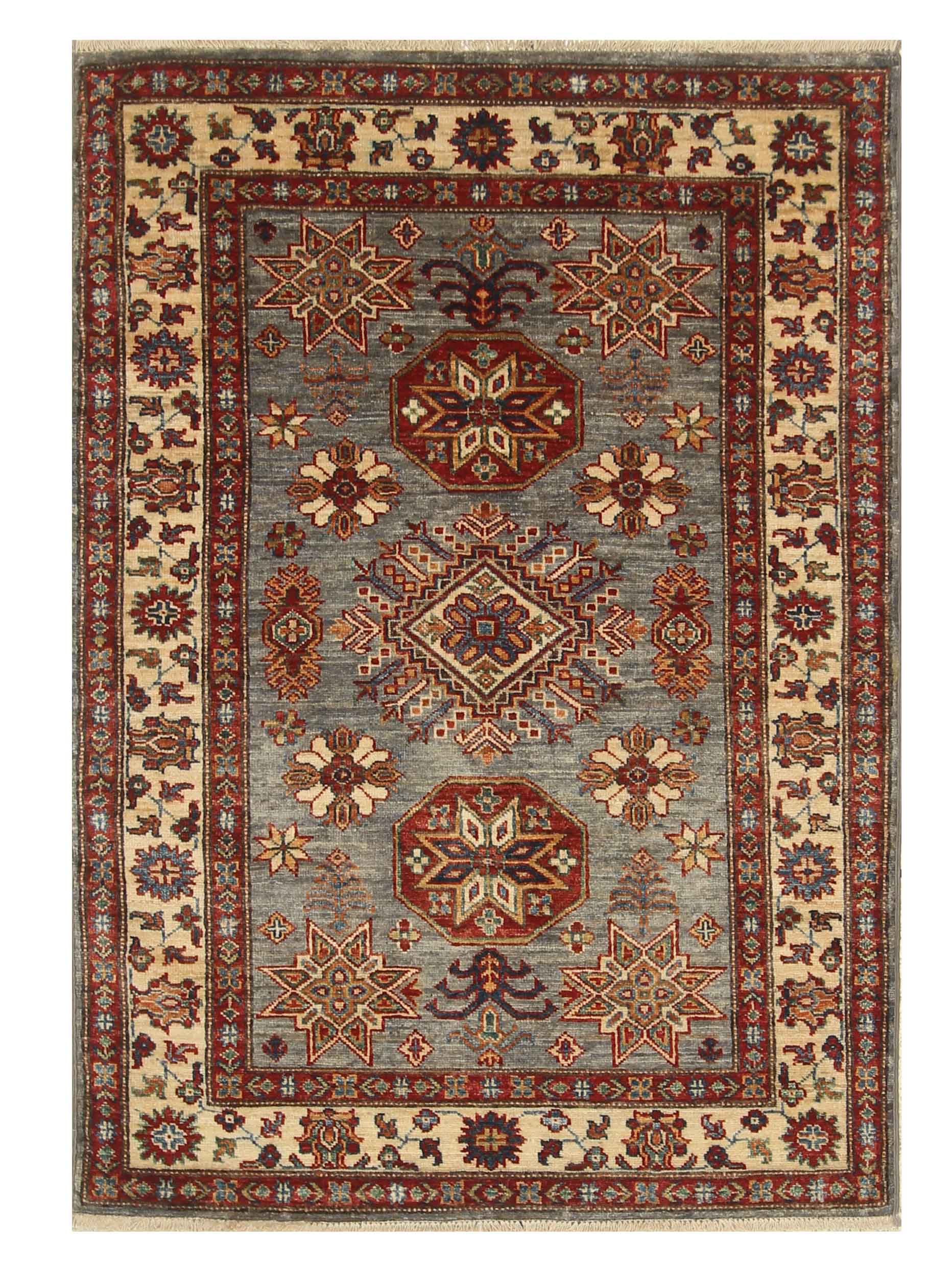 3x5 Gray Kazak Afghan Hand-knotted Rug - Yildiz Rugs