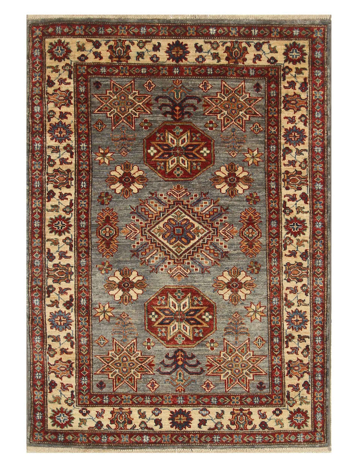 3x5 Gray Kazak Afghan Hand-knotted Rug - Yildiz Rugs