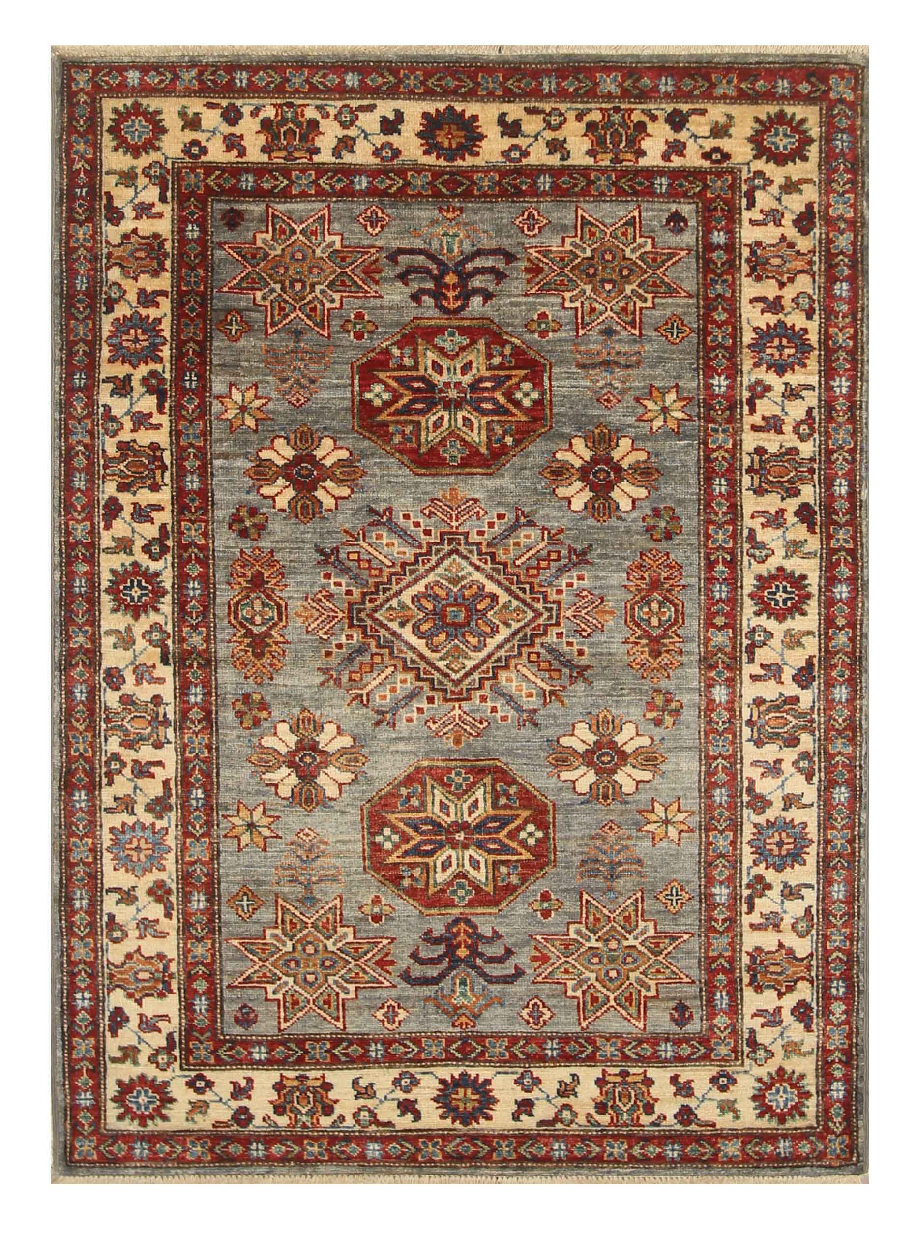 3x5 Gray Kazak Afghan Hand-knotted Rug - Yildiz Rugs