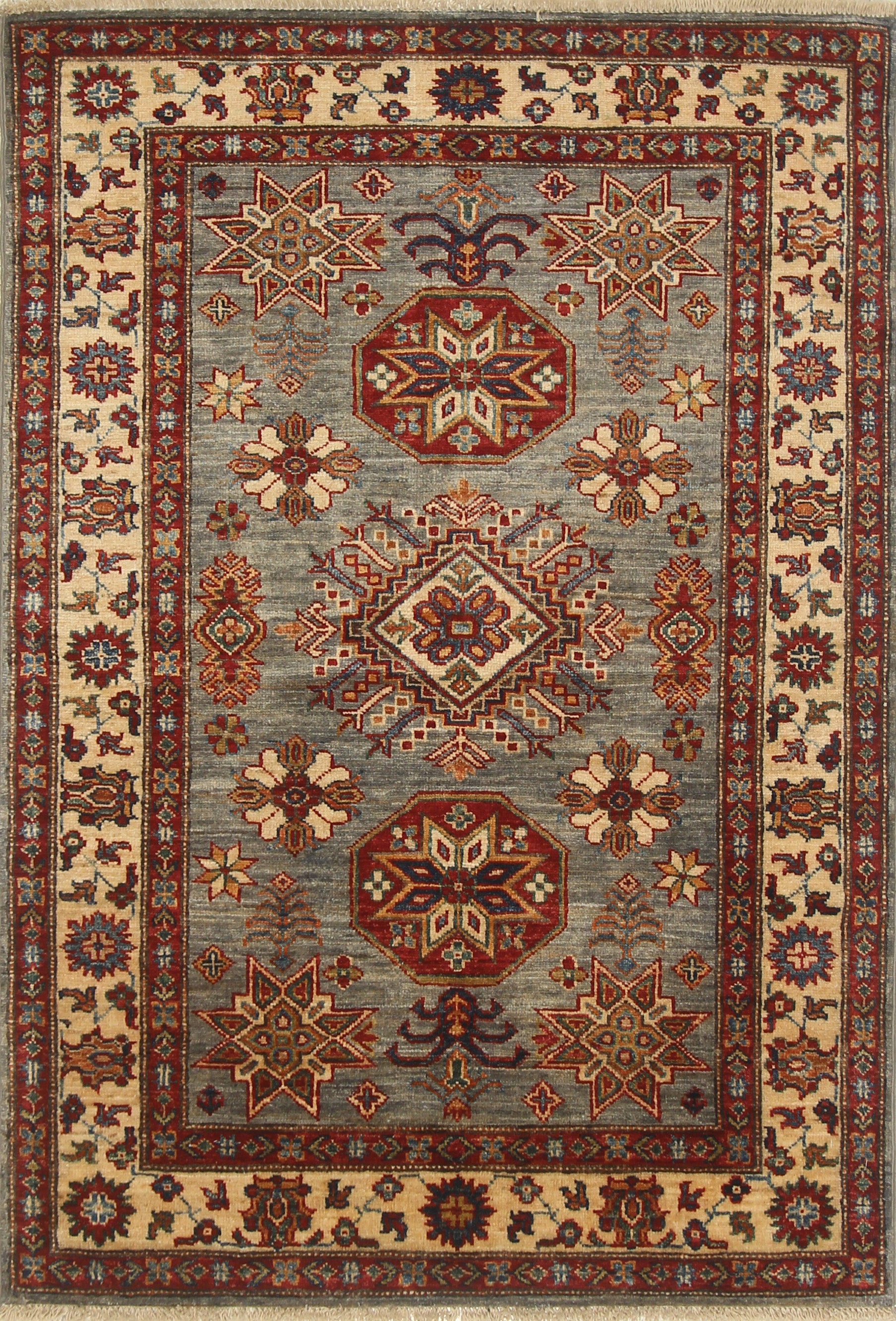 3x5 Gray Kazak Afghan Hand-knotted Rug - Yildiz Rugs