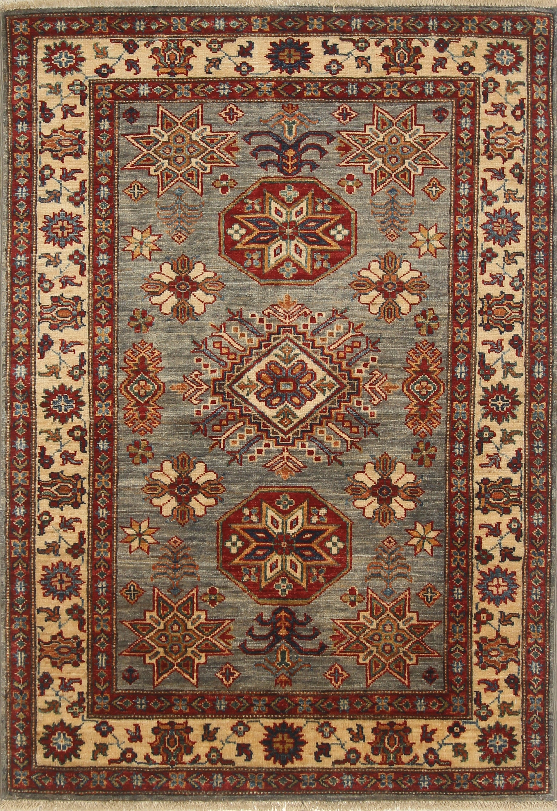 3x5 Gray Kazak Afghan Hand-knotted Rug - Yildiz Rugs