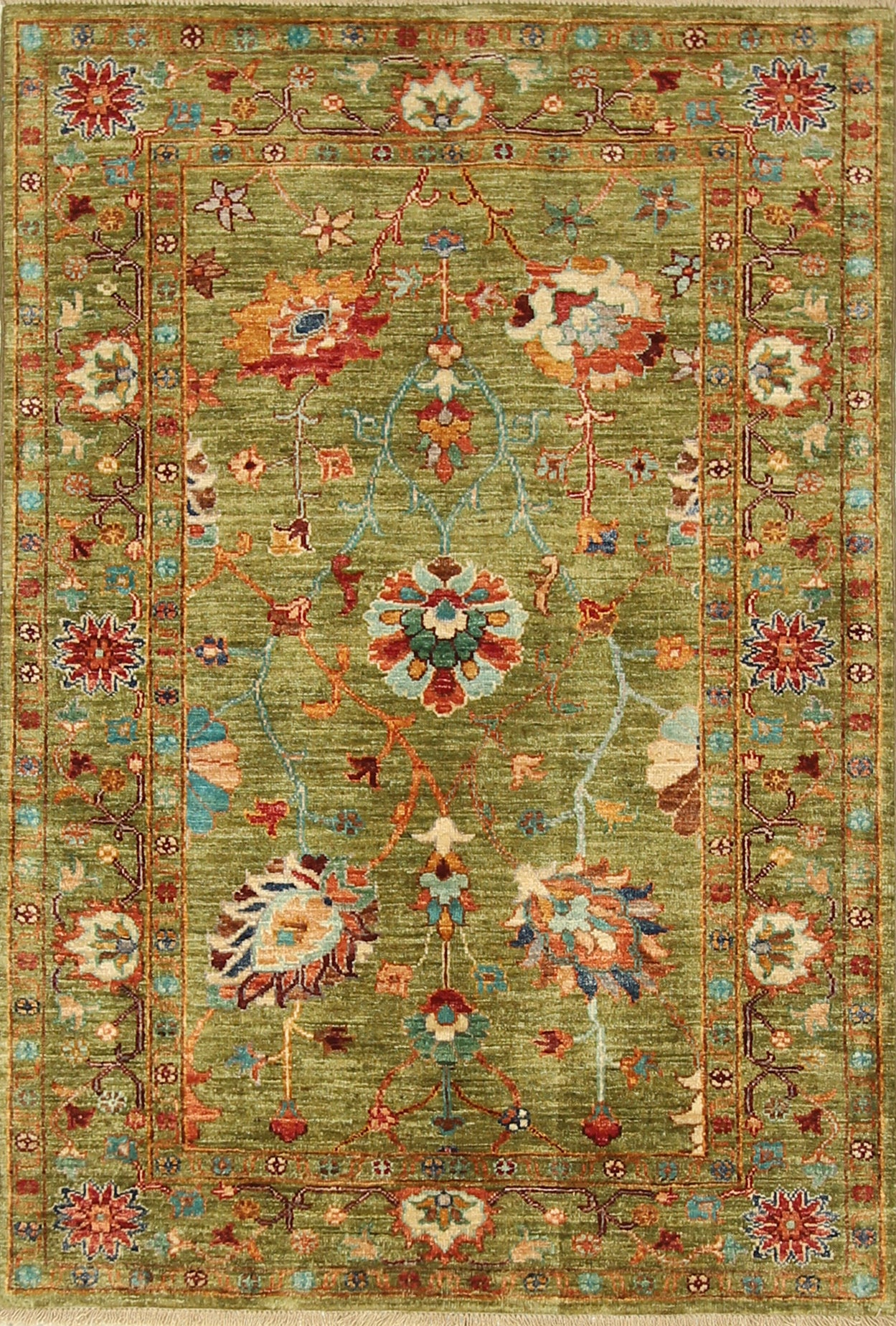 3x5 Green Waziri Afghan Hand knotted Wool Rug - Yildiz Rugs