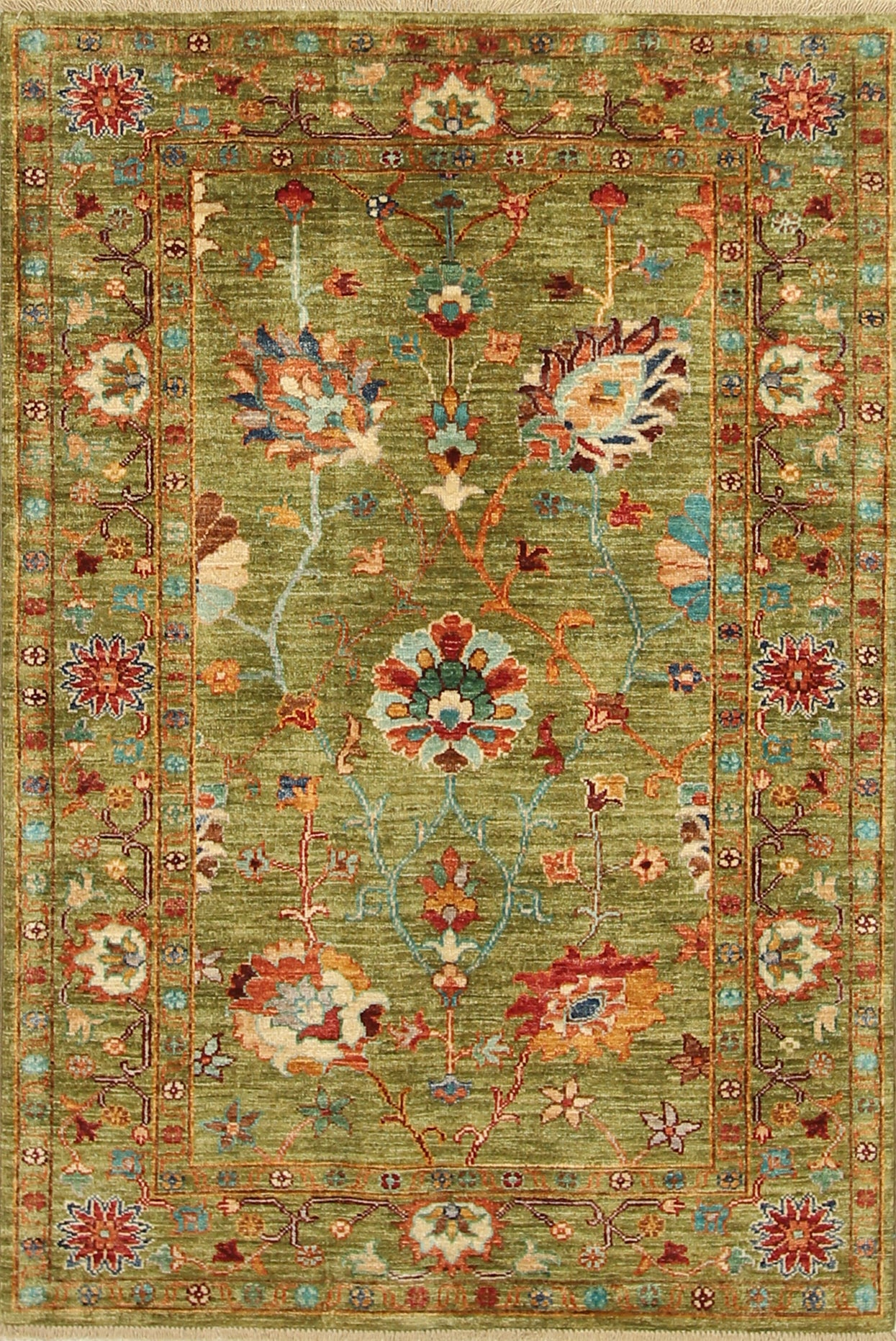3x5 Green Waziri Afghan Hand knotted Wool Rug - Yildiz Rugs