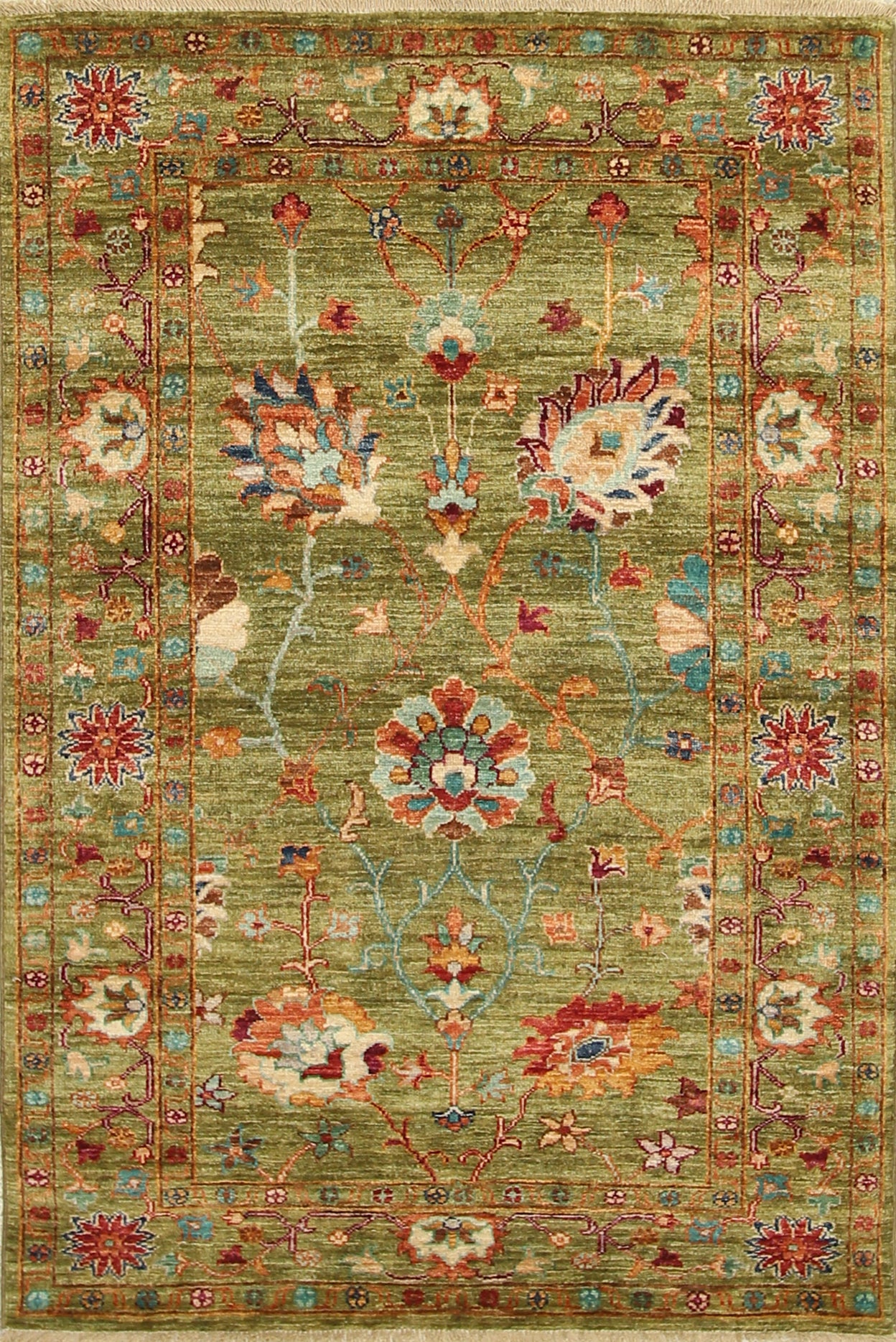 3x5 Green Waziri Afghan Hand knotted Wool Rug - Yildiz Rugs