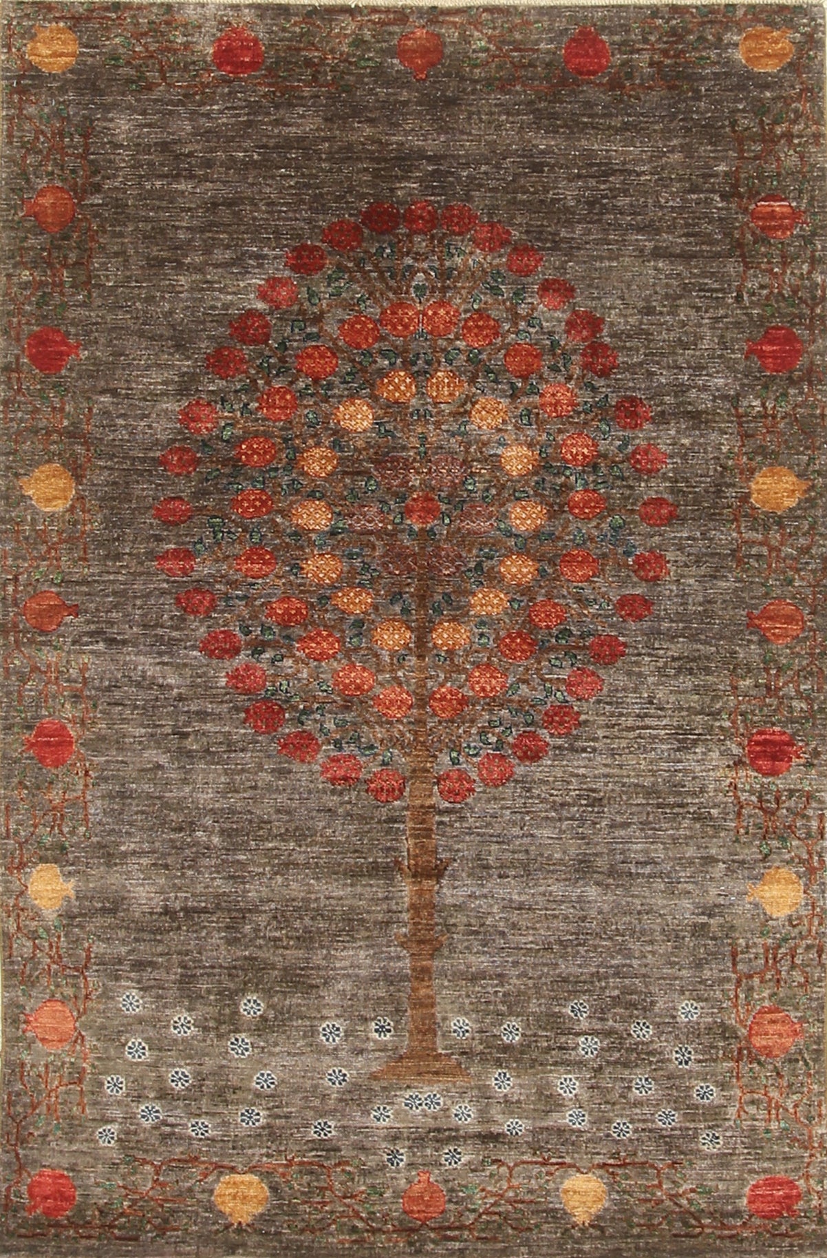 4x6 Blueish Gray Gabbeh Tree of life Afghan Hand knotted Rug