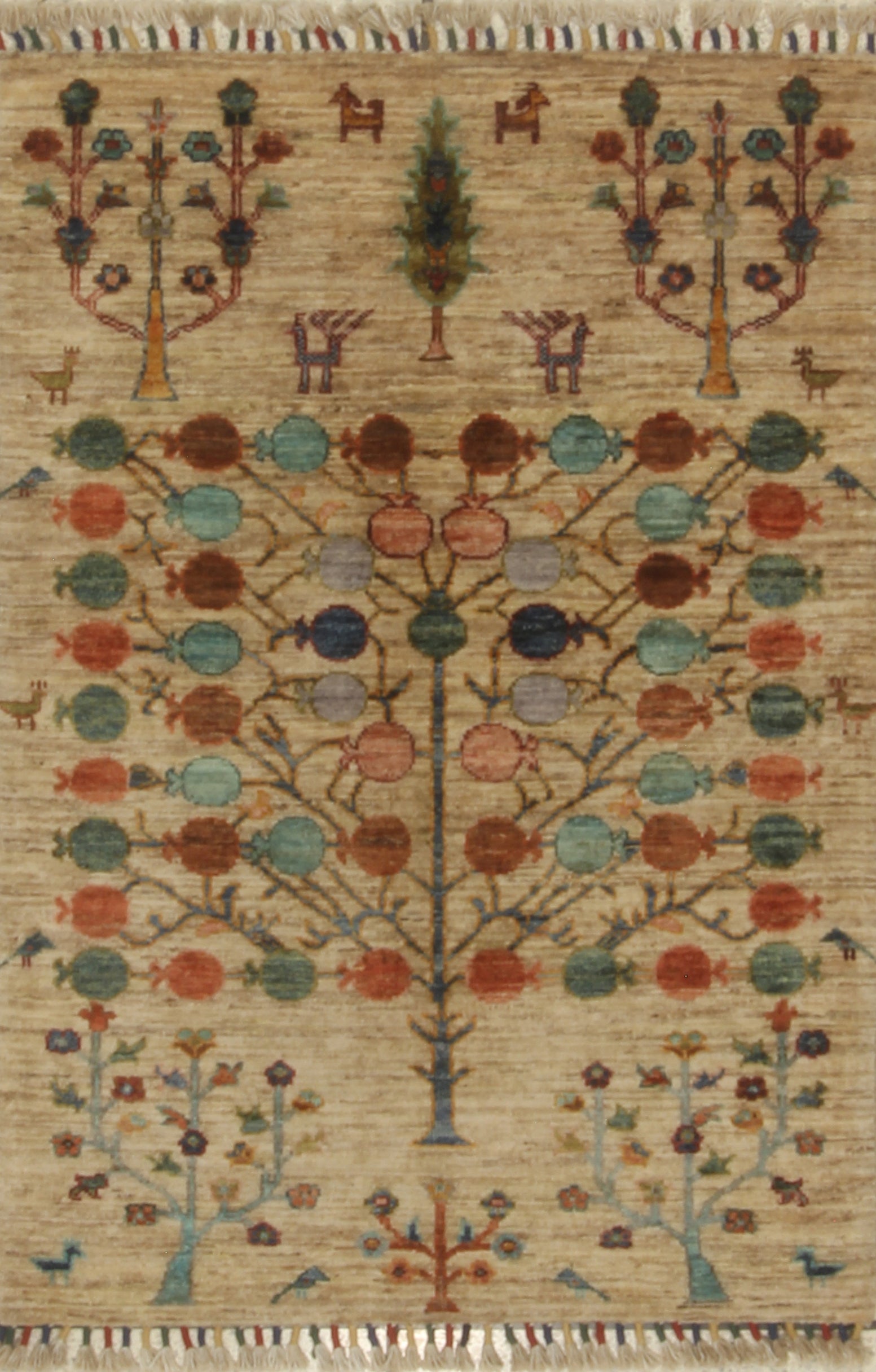 3x4 Beige Gabbeh Tree of Life Afghan Hand-Knotted Rug