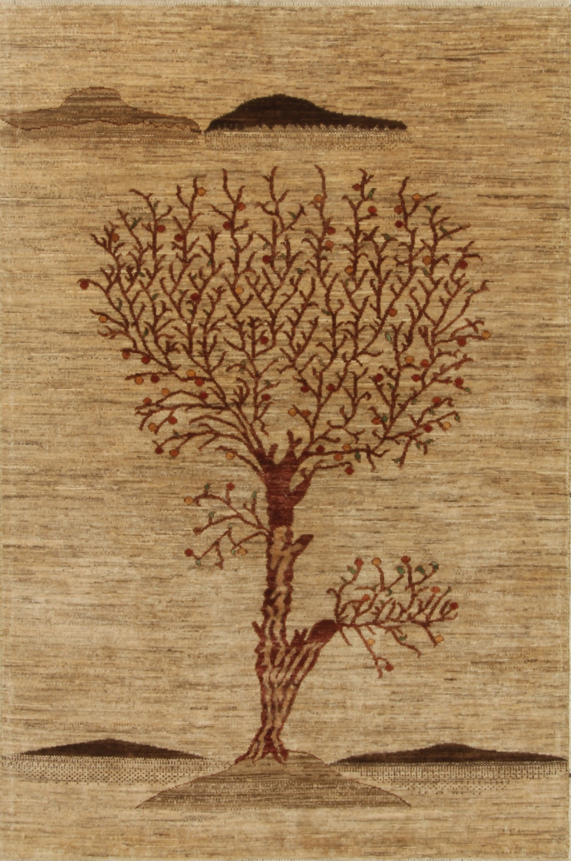 4x6 Beige Gabbeh Tree of life Afghan Hand knotted Rug
