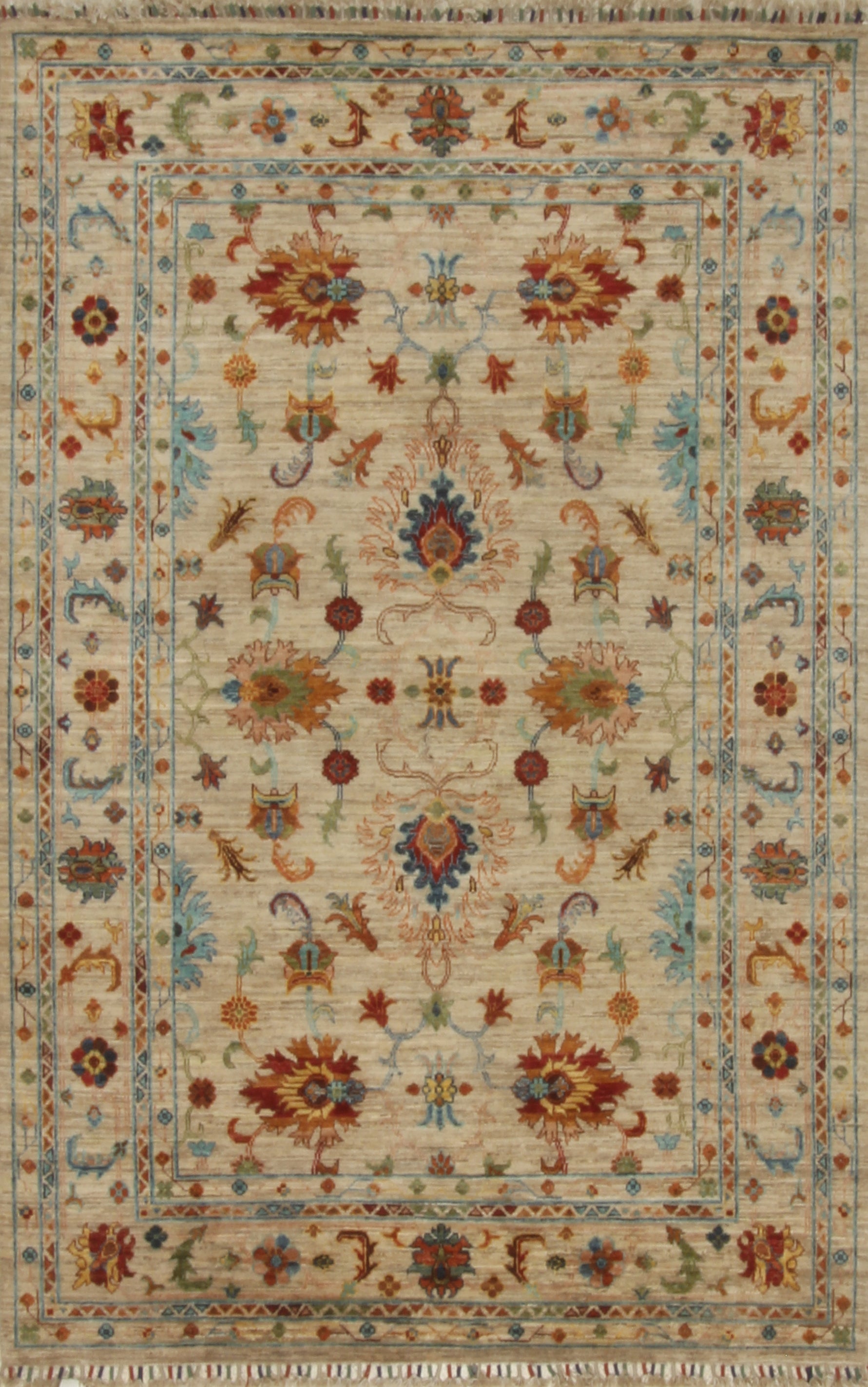 5x7 Beige Waziri Afghan Hand knotted Wool Oriental Rug