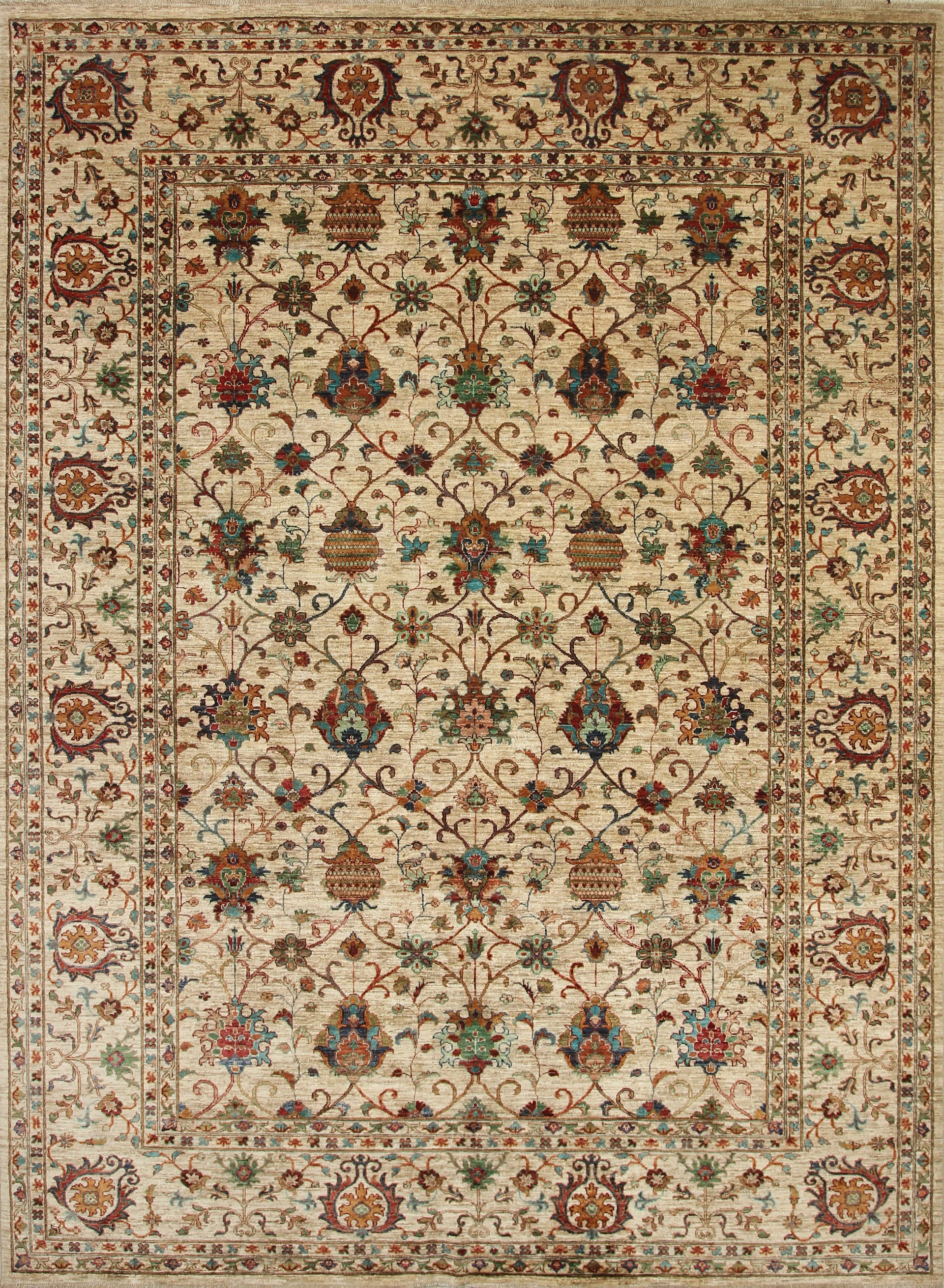 9x12 Waziri Beige Afghan Hand knotted Wool Oriental Rug