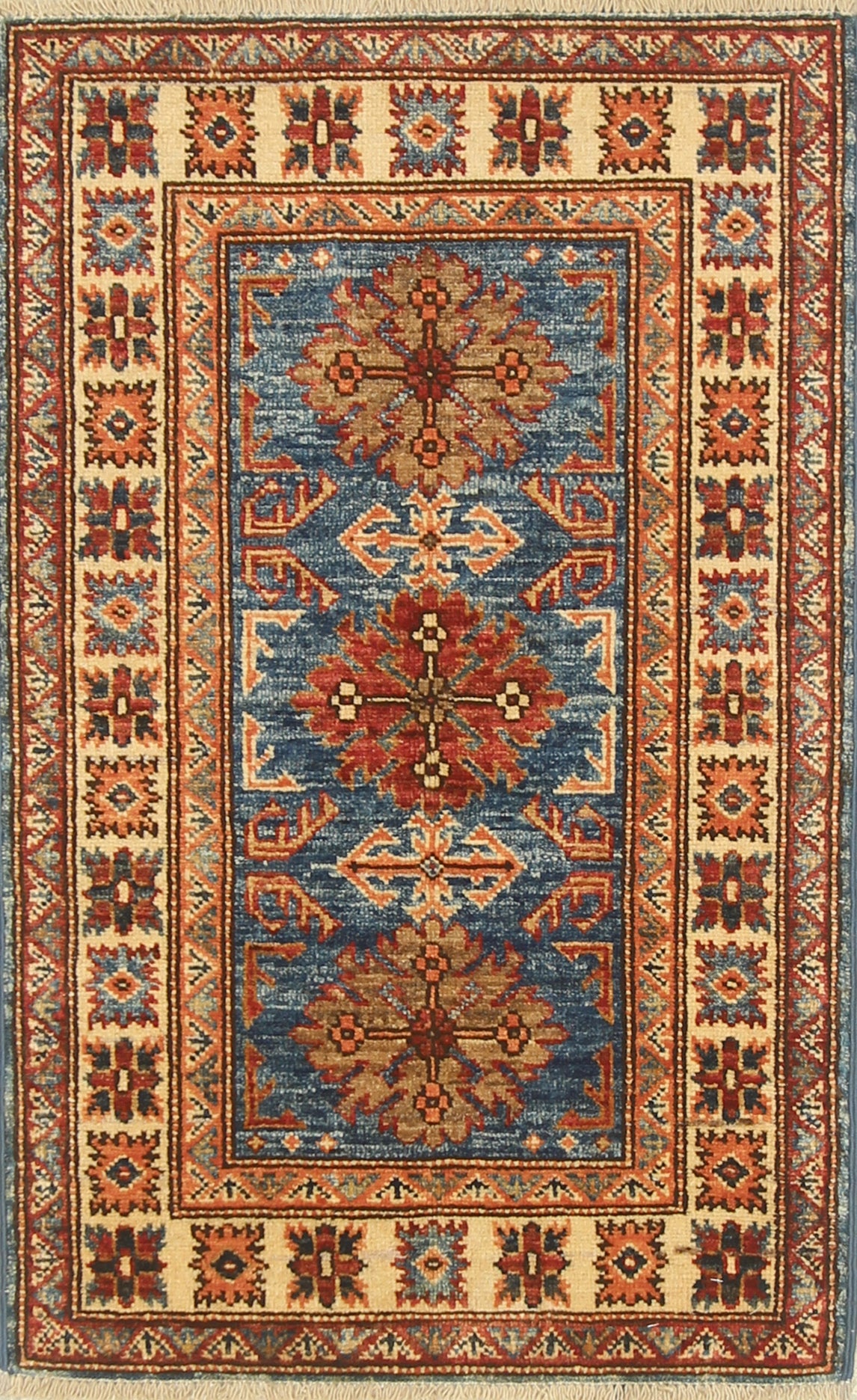 2x3 Blue Kazak Hand-Knotted Afghan Rug - Yildiz Rugs