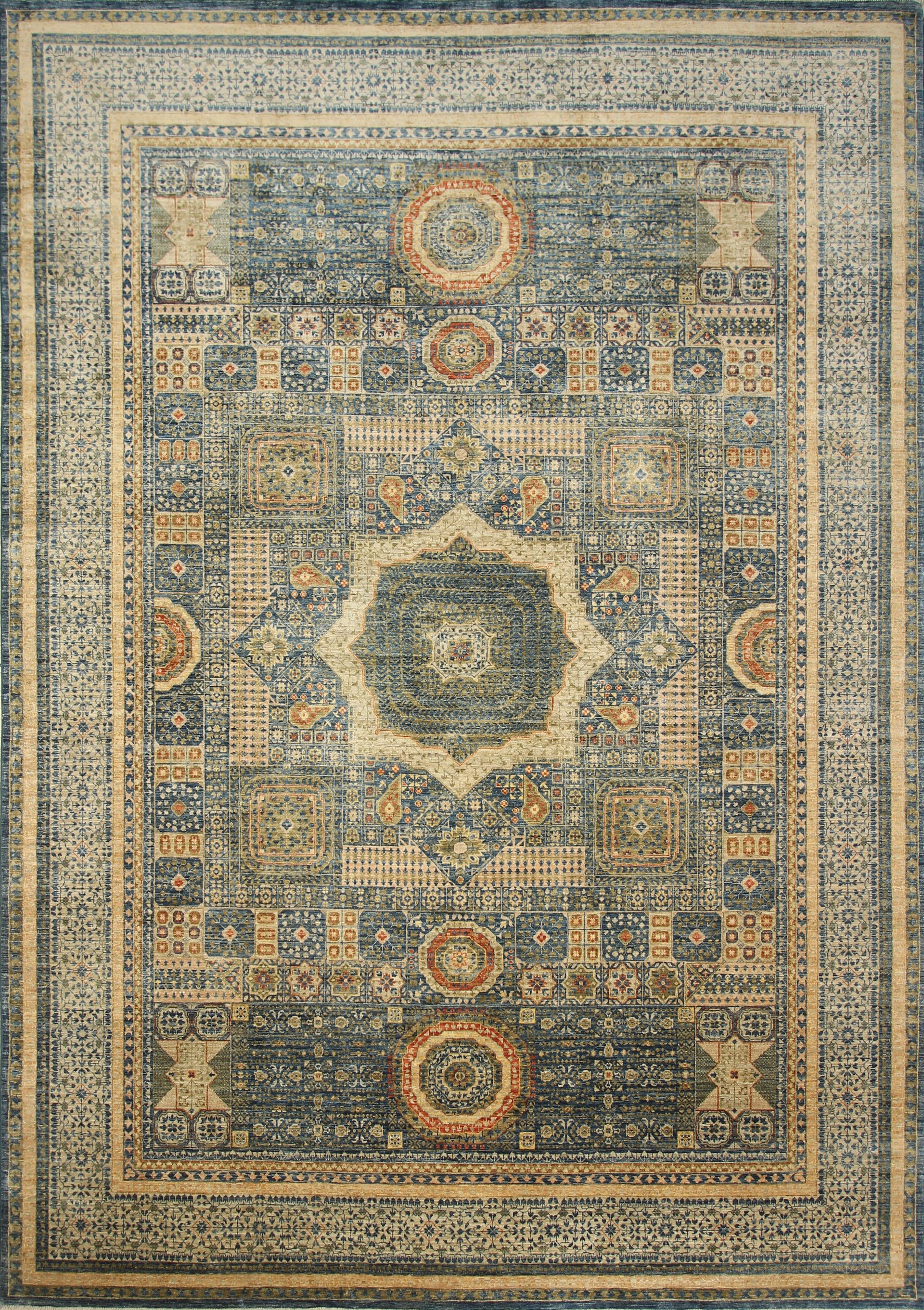 9x12 Blue Mamluk Turkish Style Hand-Knotted Wool Rug - Yildiz Rugs