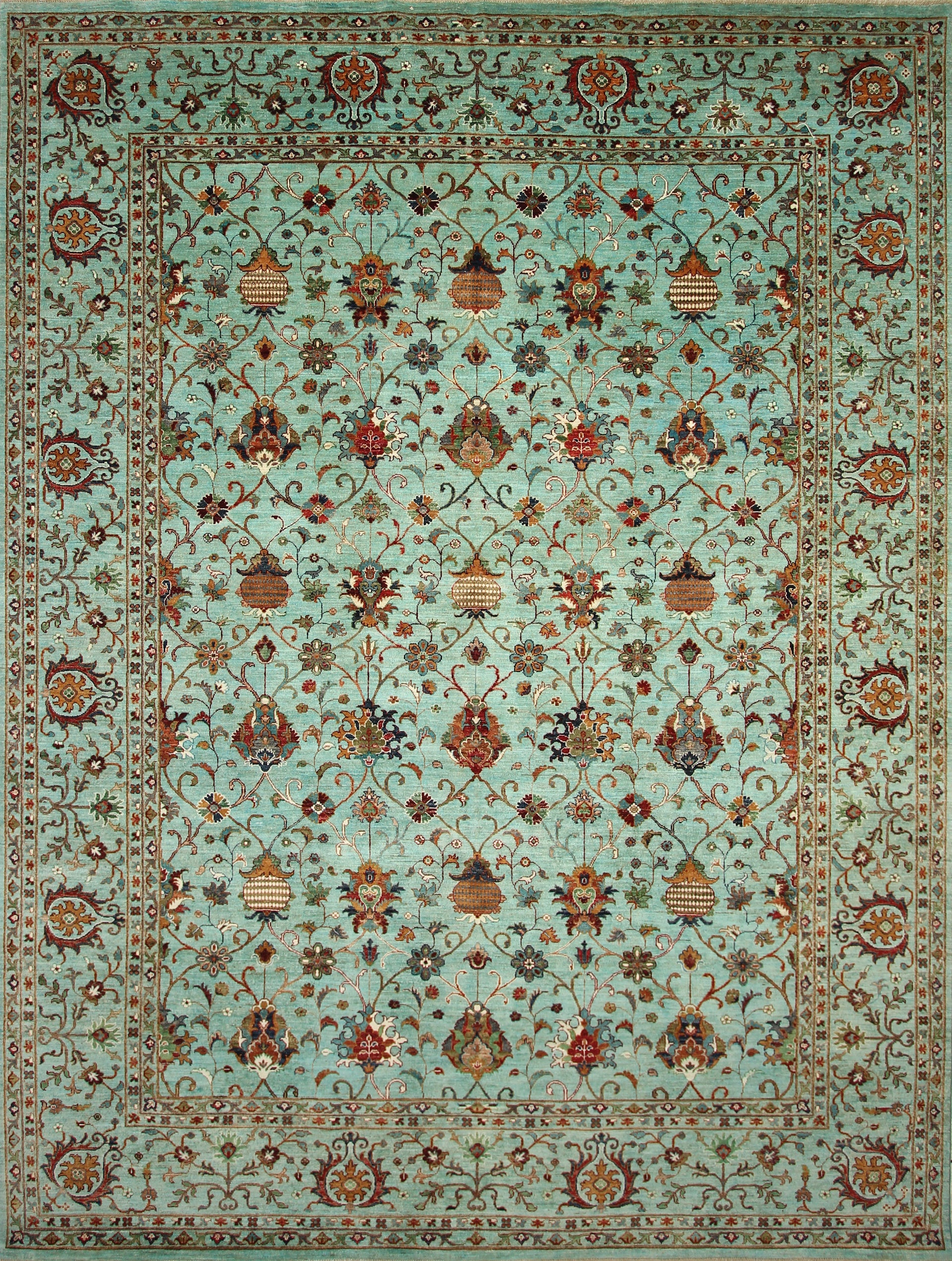 9'10"x13'1" Waziri Turquoise Blue Afghan Hand knotted Wool Rug - Yildiz Rugs