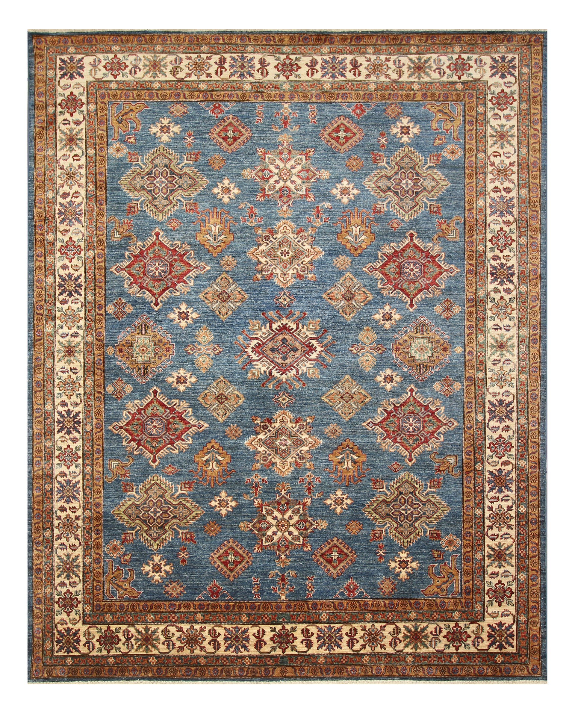 8x10 Blue Kazak Afghan Hand-Knotted Oriental Rug - Yildiz Rugs