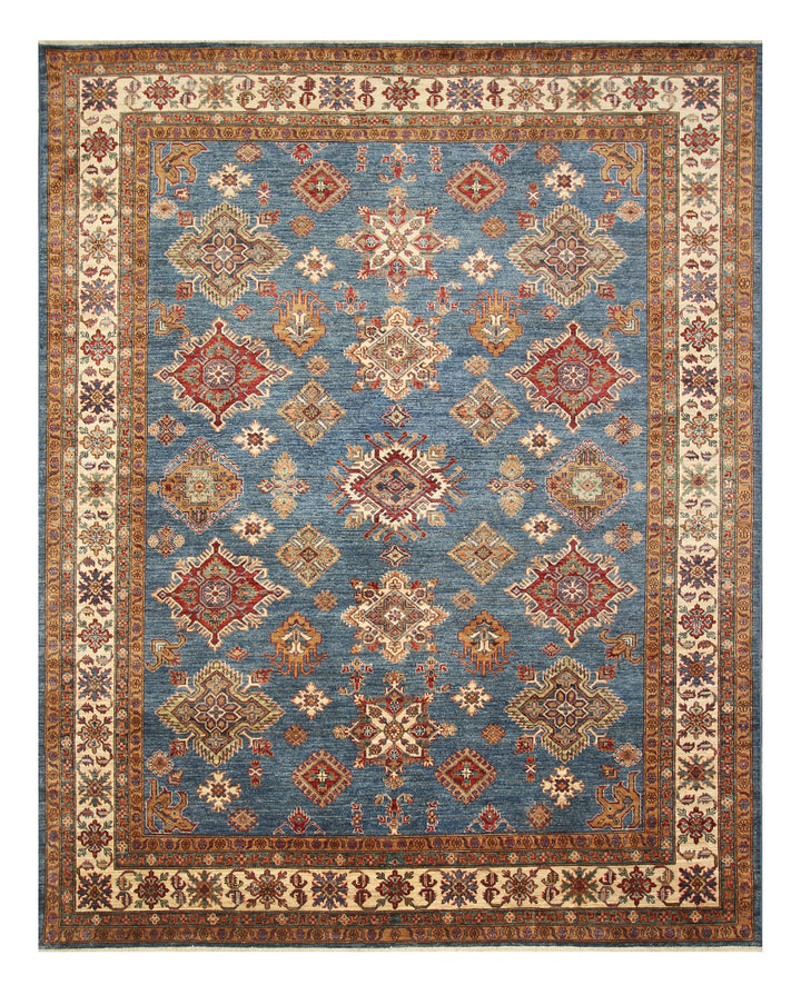 8x10 Blue Kazak Afghan Hand-Knotted Oriental Rug - Yildiz Rugs