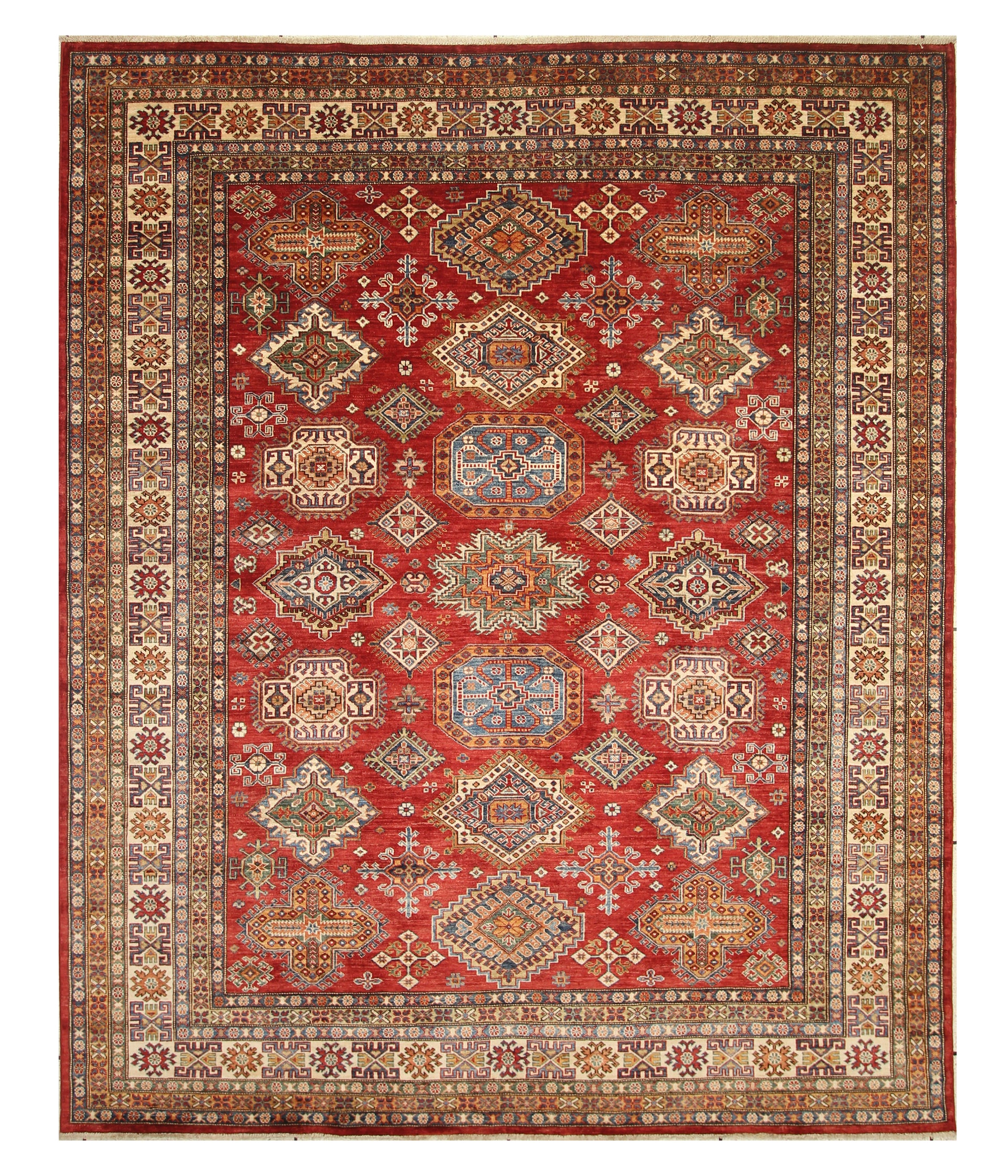 8x10 Red Kazak Afghan Hand-Knotted Oriental Rug - Yildiz Rugs