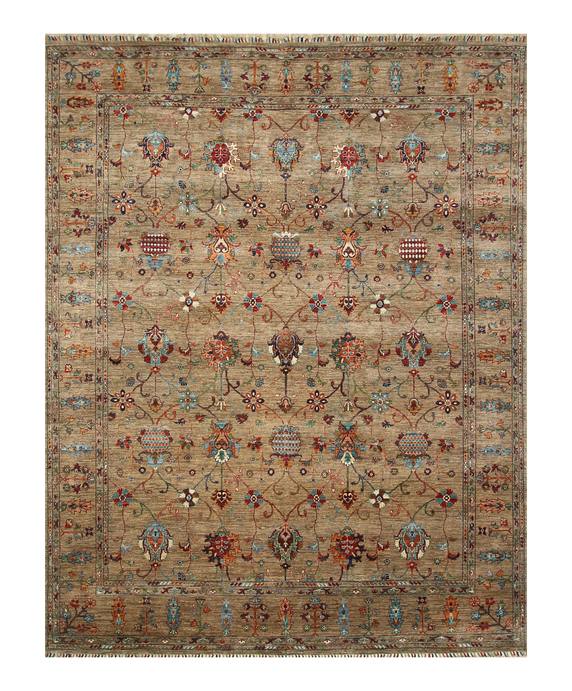 8x10 Waziri Warm Beige Afghan Hand knotted Oriental Rug - Yildiz Rugs