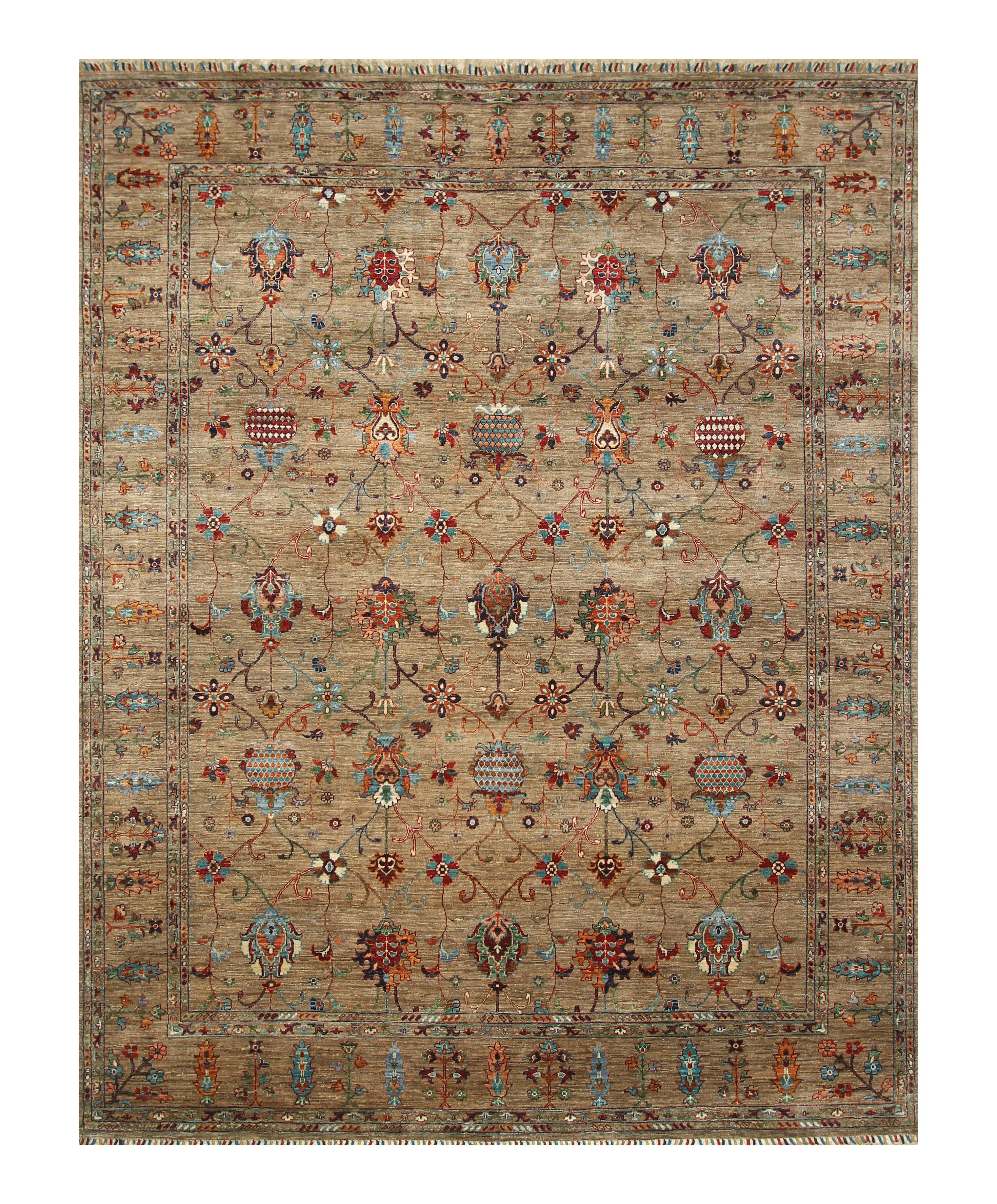 8x10 Waziri Warm Beige Afghan Hand knotted Oriental Rug - Yildiz Rugs