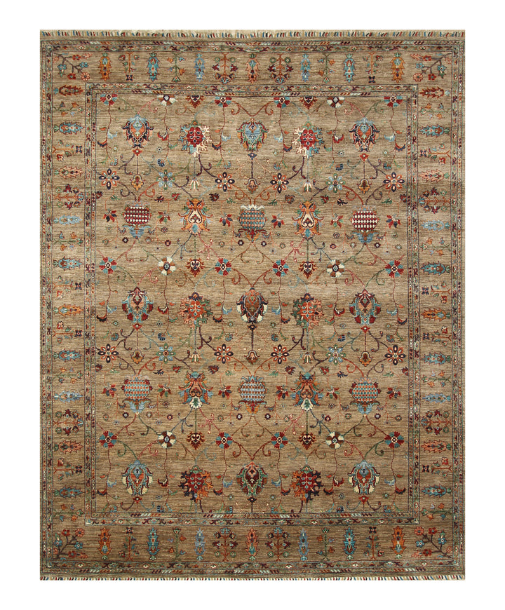 8x10 Waziri Warm Beige Afghan Hand knotted Oriental Rug - Yildiz Rugs