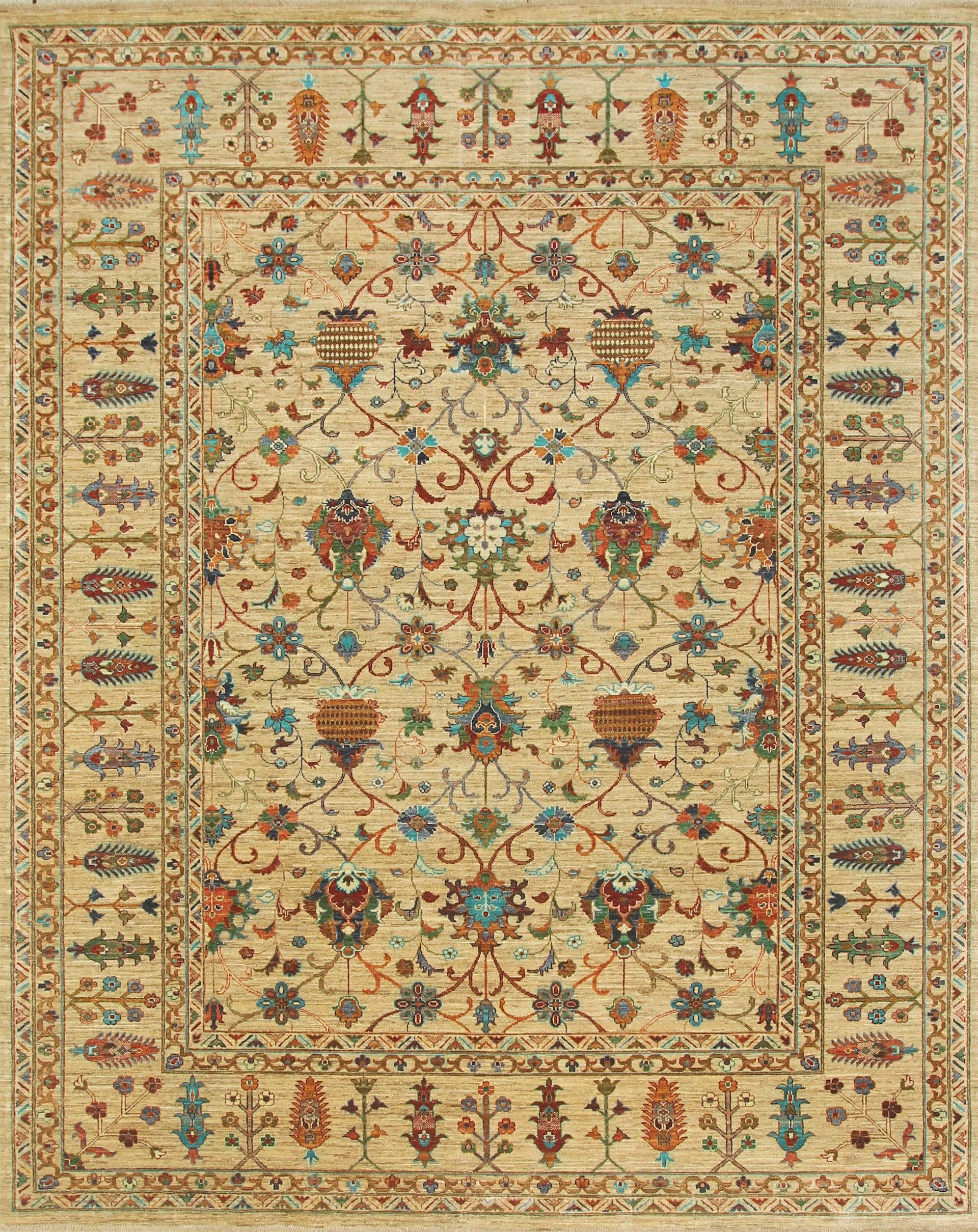 8x10 Waziri Beige Afghan Hand knotted Wool Oriental Rug