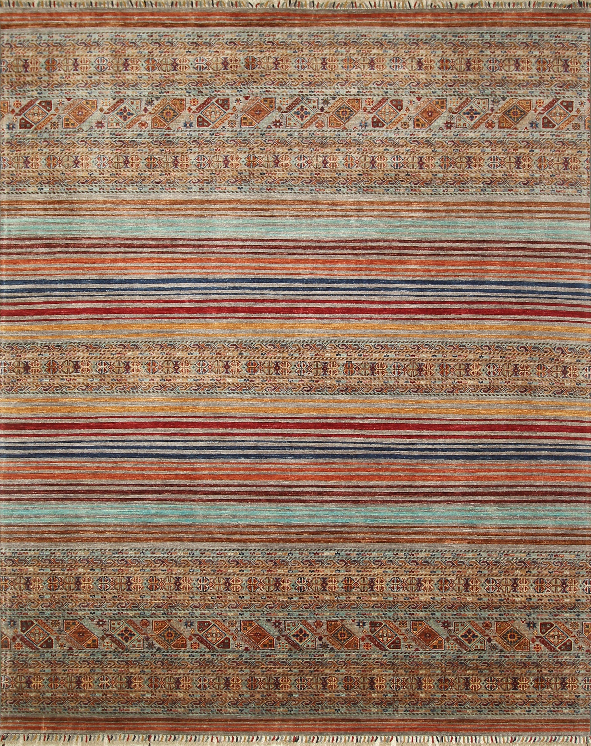 8x10 Gray Khorjin Afghan Hand knotted Rug - Yildiz Rugs