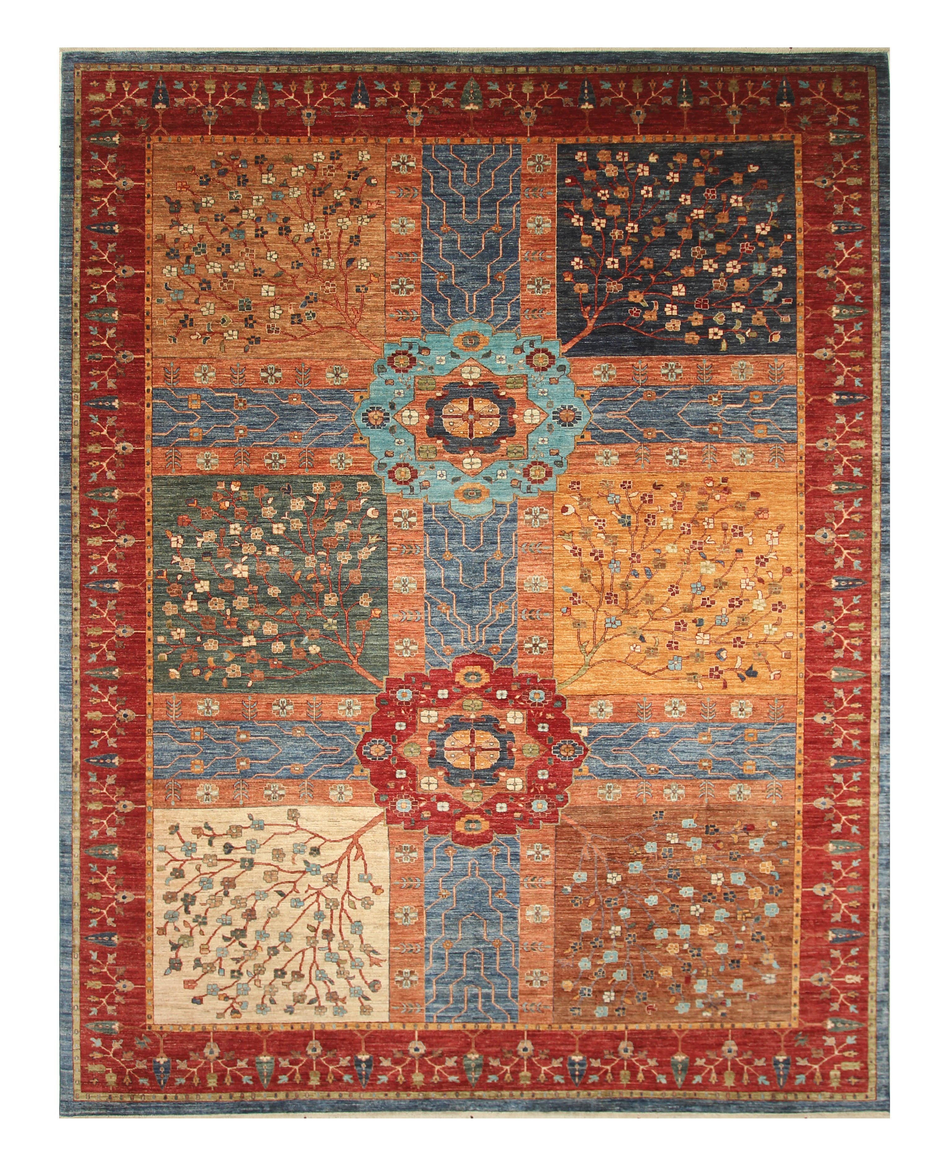 10x13 Afghan Bakhtiari Multicolor Hand-Knotted Oriental Rug - Yildiz Rugs