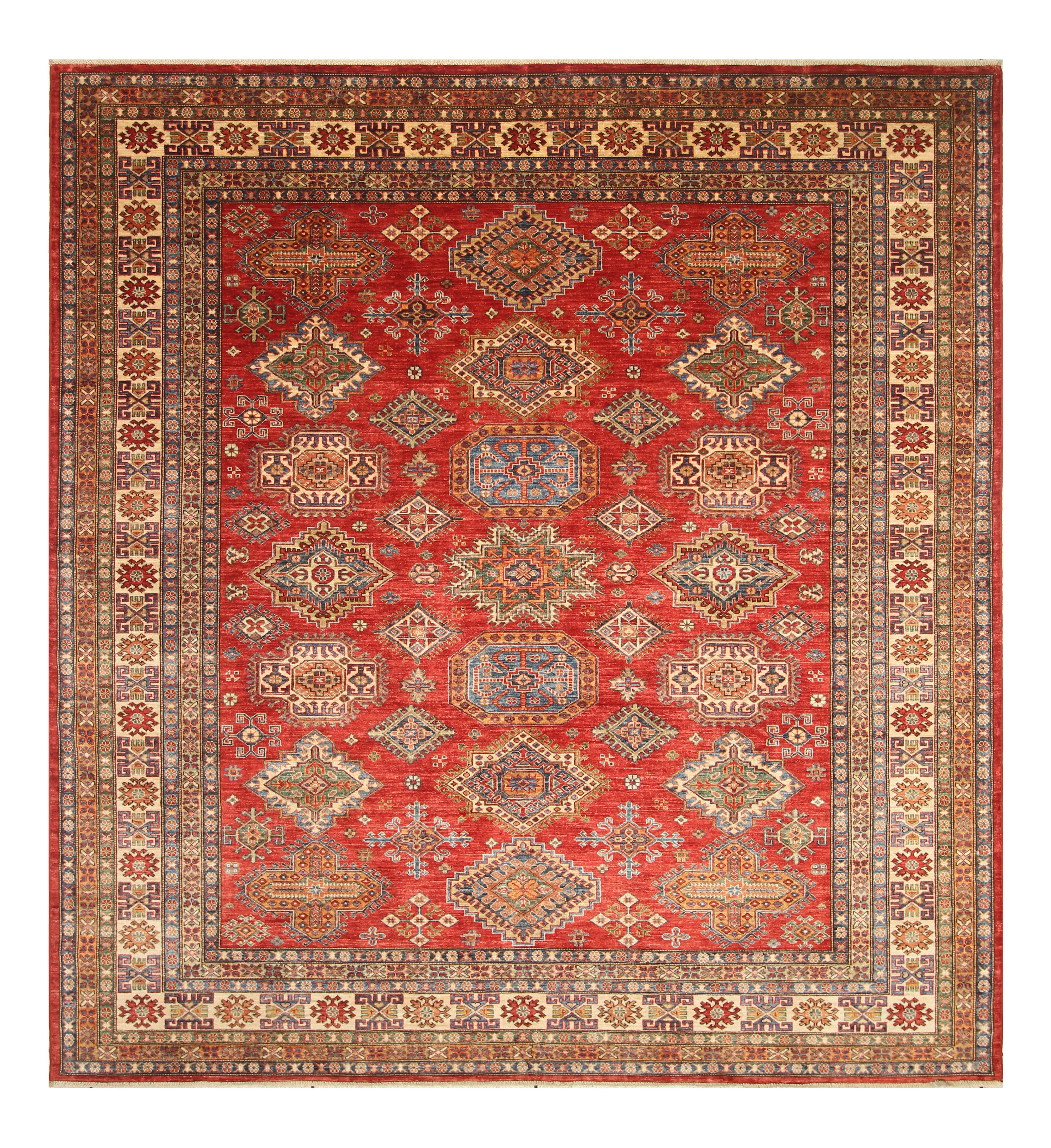 8x10 Red Kazak Afghan Hand-Knotted Oriental Rug - Yildiz Rugs