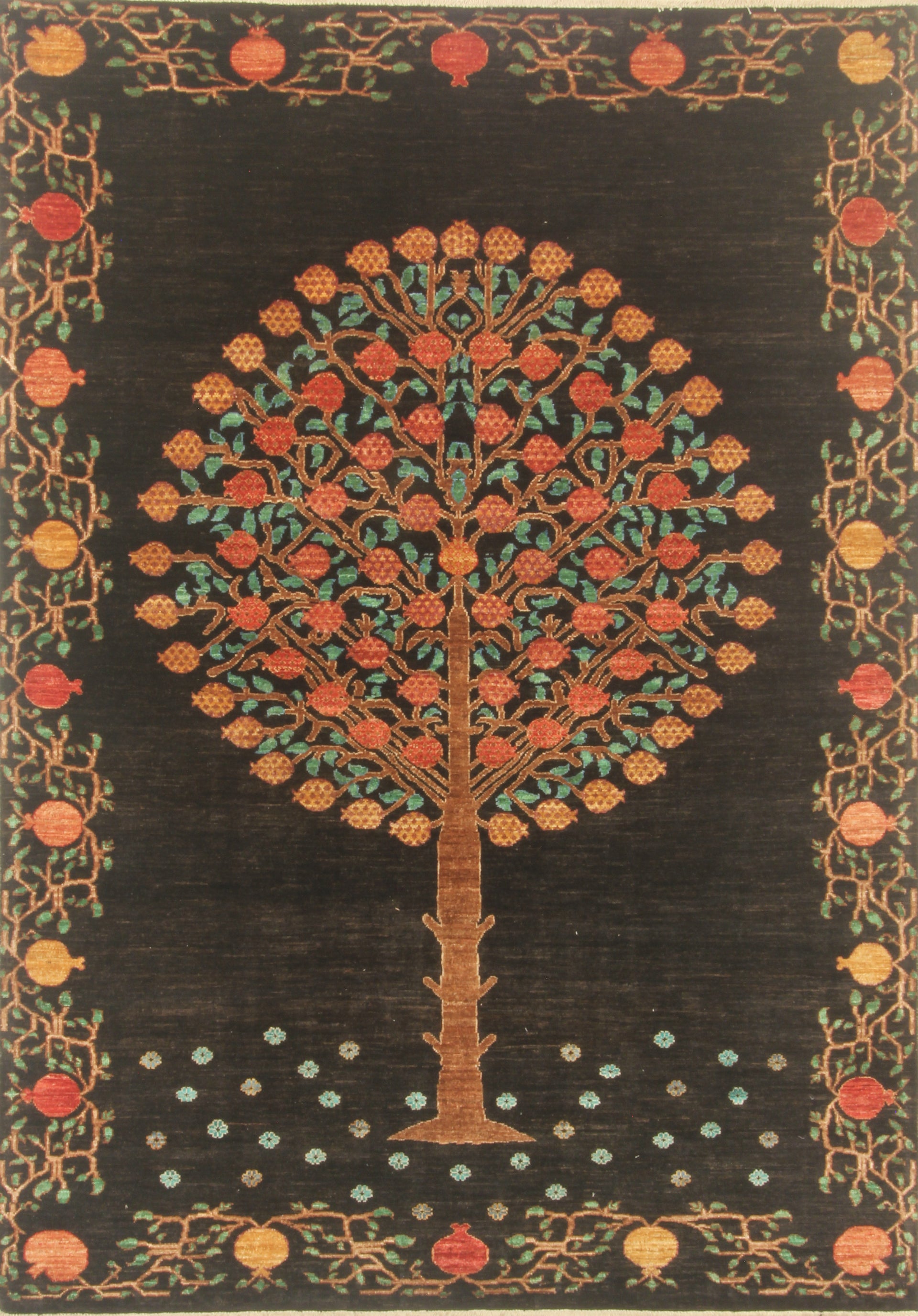 6x8 Black Gabbeh Hand-Knotted Afghan Tree of Life Rug