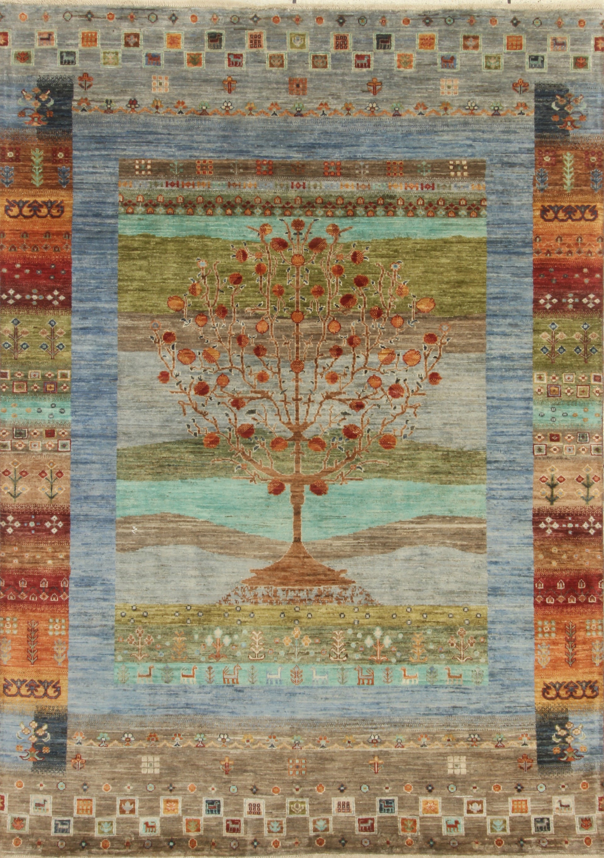 6x8 Blue Gabbeh Hand-Knotted Afghan Tree of Life Rug