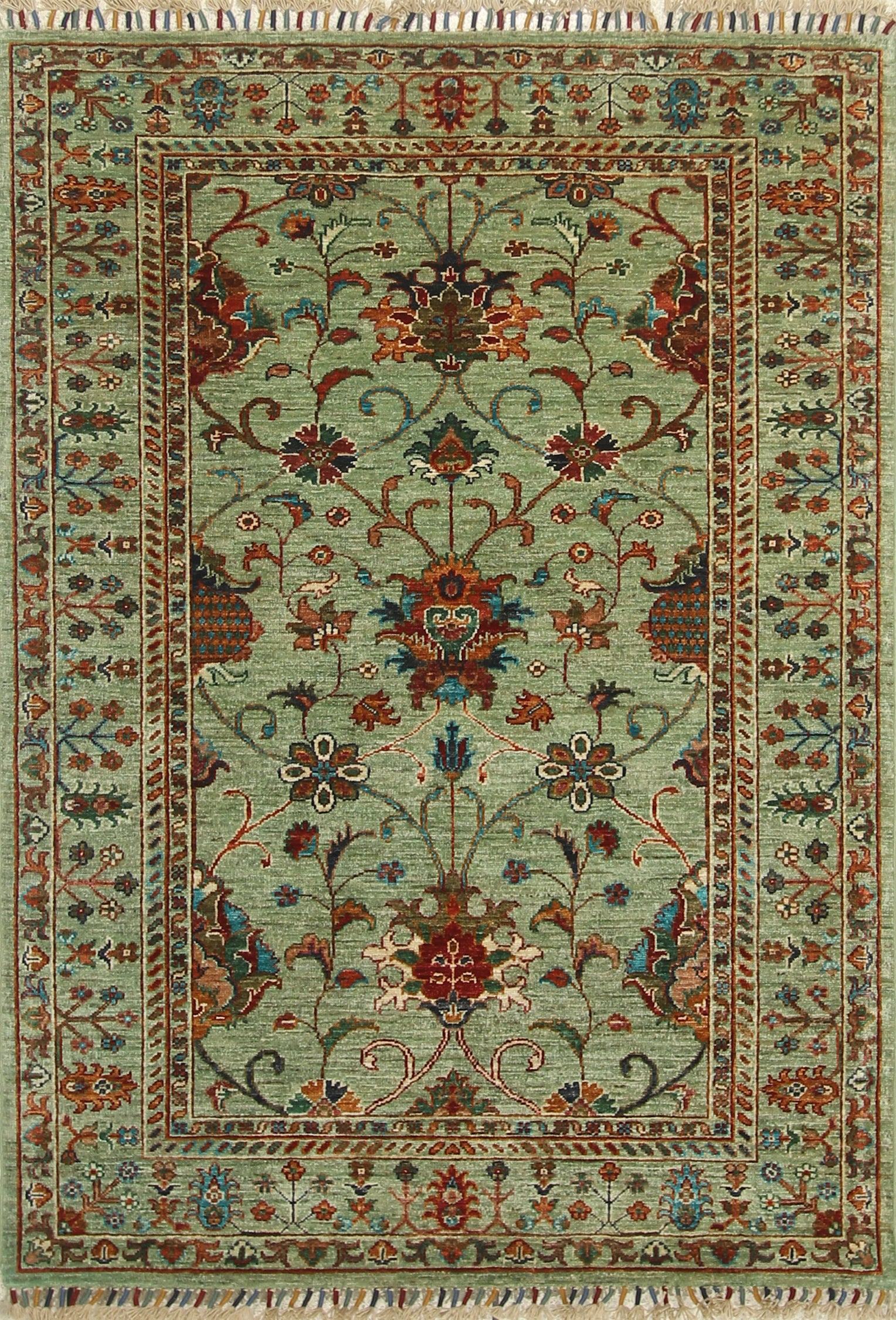 4x6 Sage Green Waziri Afghan Hand knotted Wool Oriental Rug - Yildiz Rugs