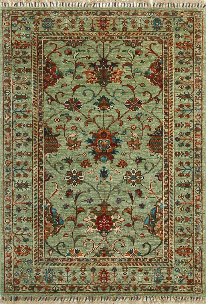 4x6 Sage Green Waziri Afghan Hand knotted Wool Oriental Rug - Yildiz Rugs