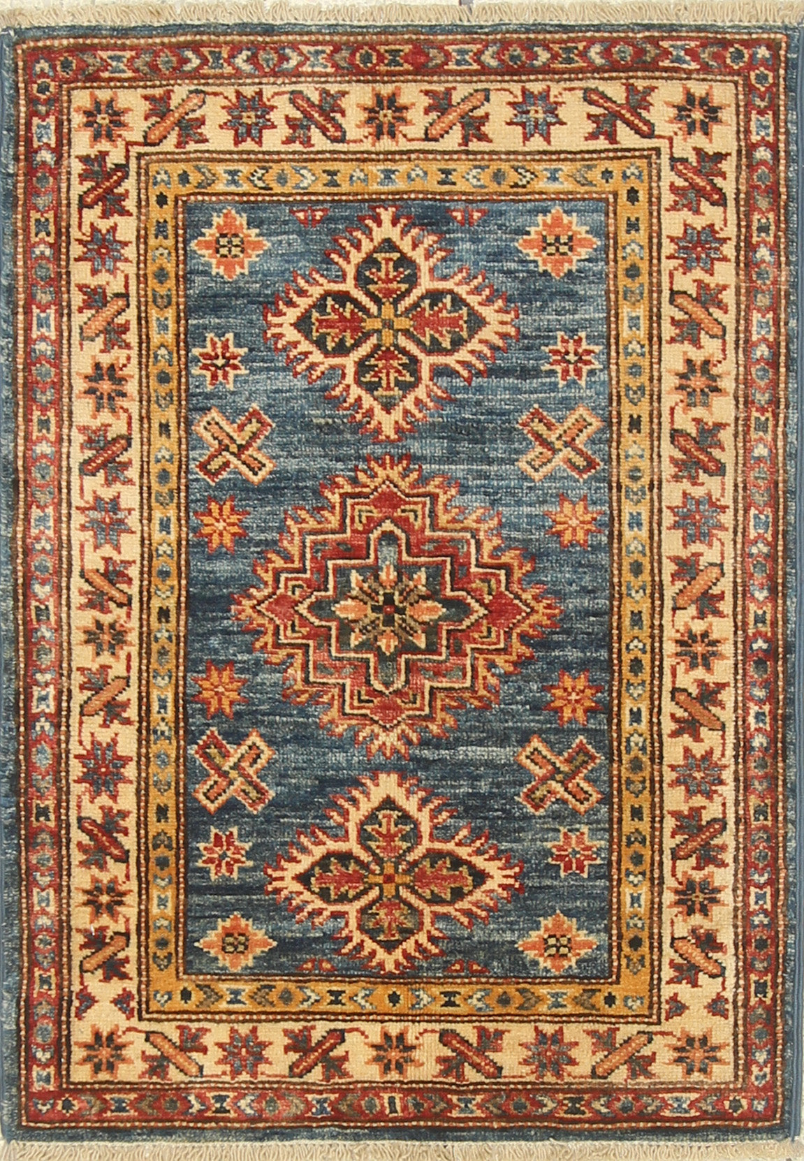 2x3 Blue Kazak Hand-Knotted Afghan Rug - Yildiz Rugs