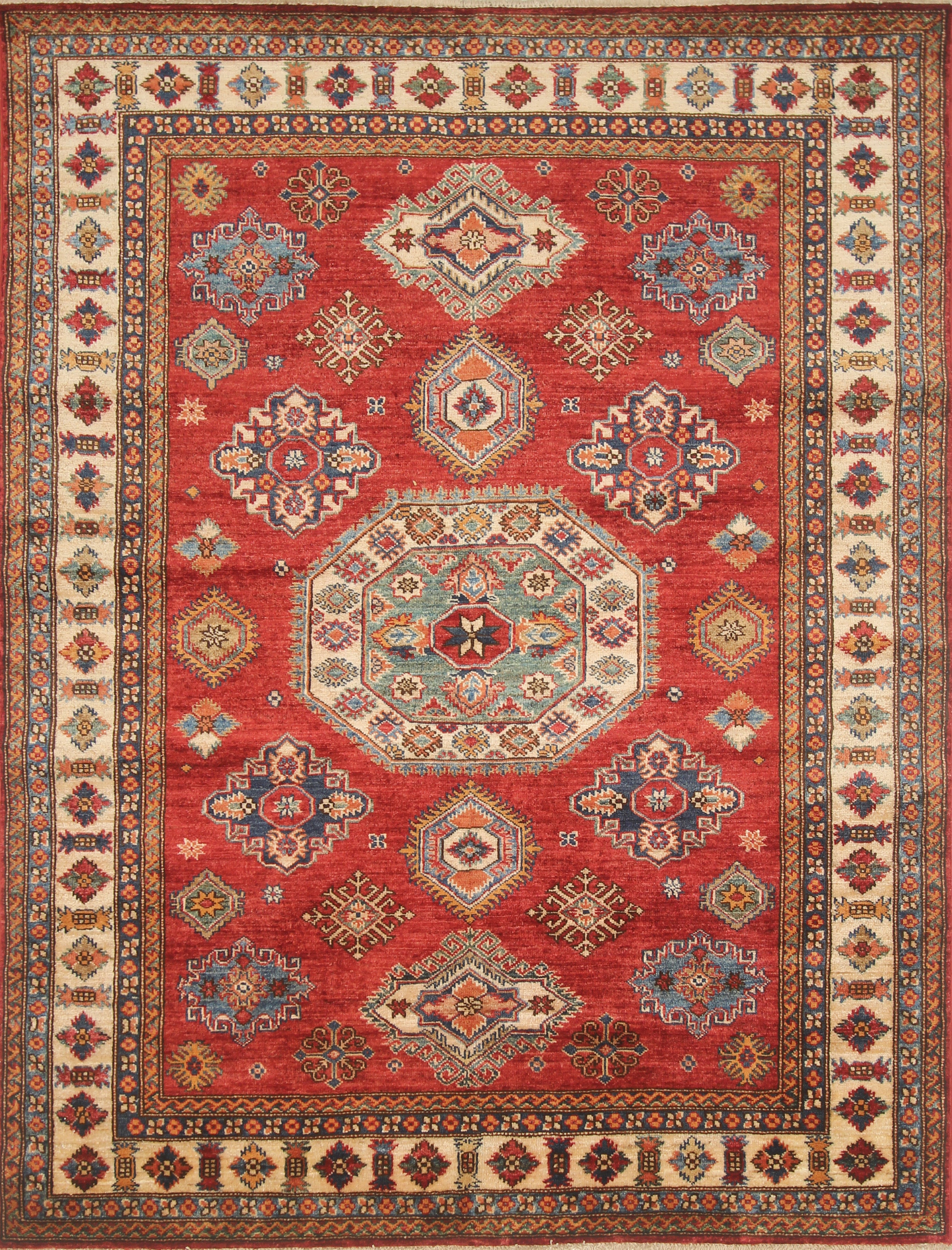 5x7 Red Kazak Hand Knotted Afghan Oriental Rug - Yildiz Rugs