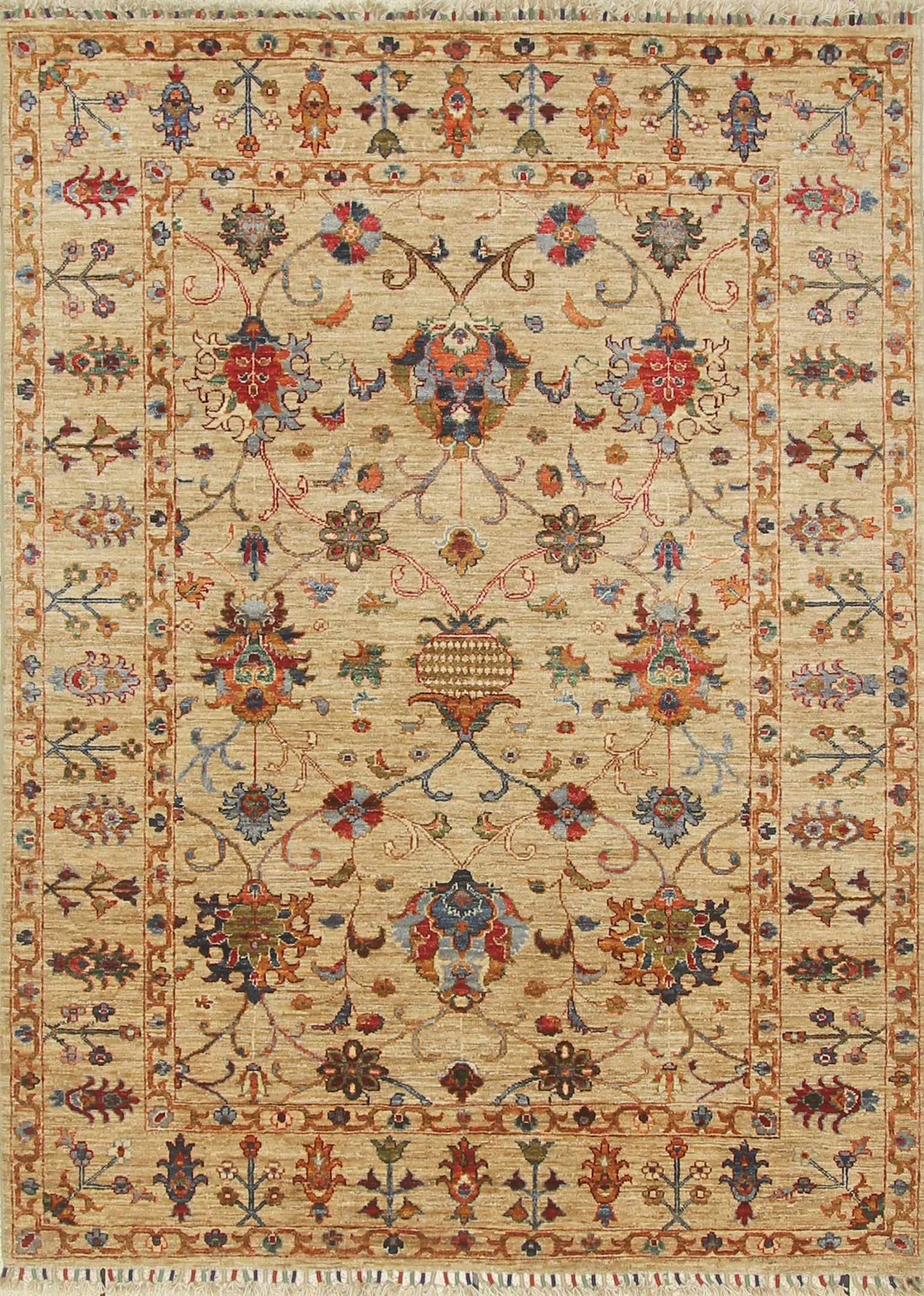 5x7 Beige Waziri Afghan Hand knotted Wool Oriental Rug