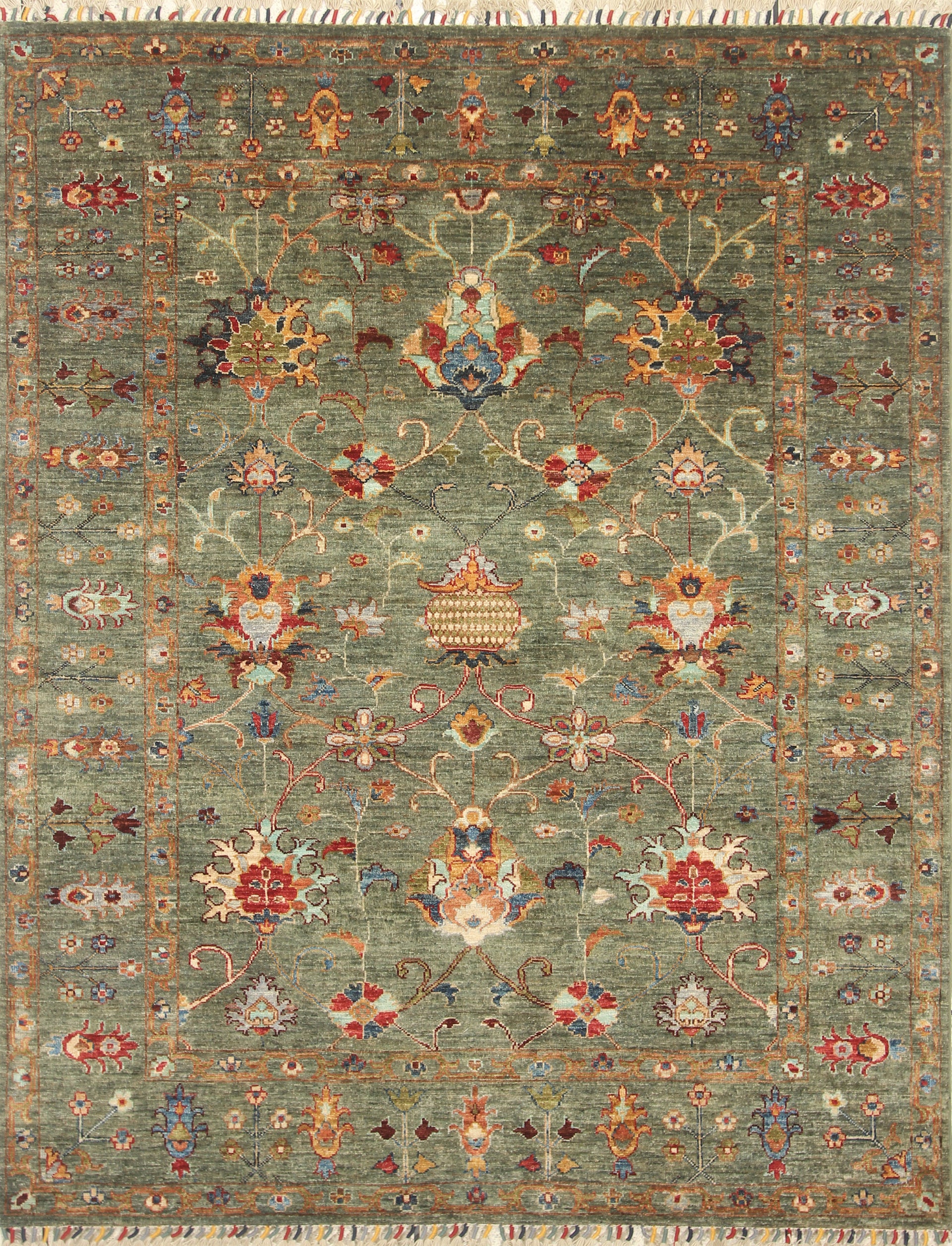 5x7 Waziri Olive Green Hand-Knotted Afghan Oriental Rug