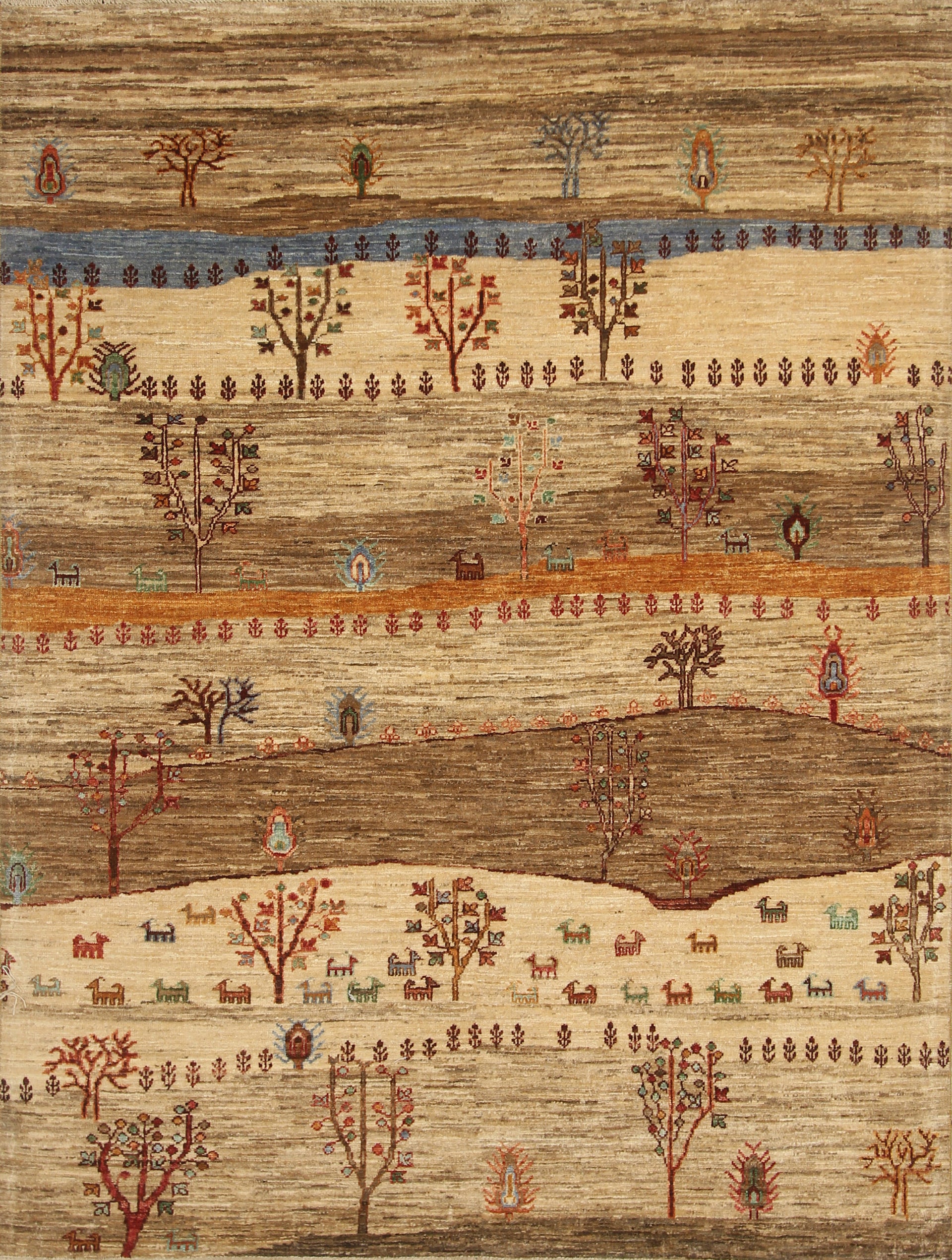 5x7 Beige Gabbeh Tree of Life Hand-Knotted Afghan Wool Rug