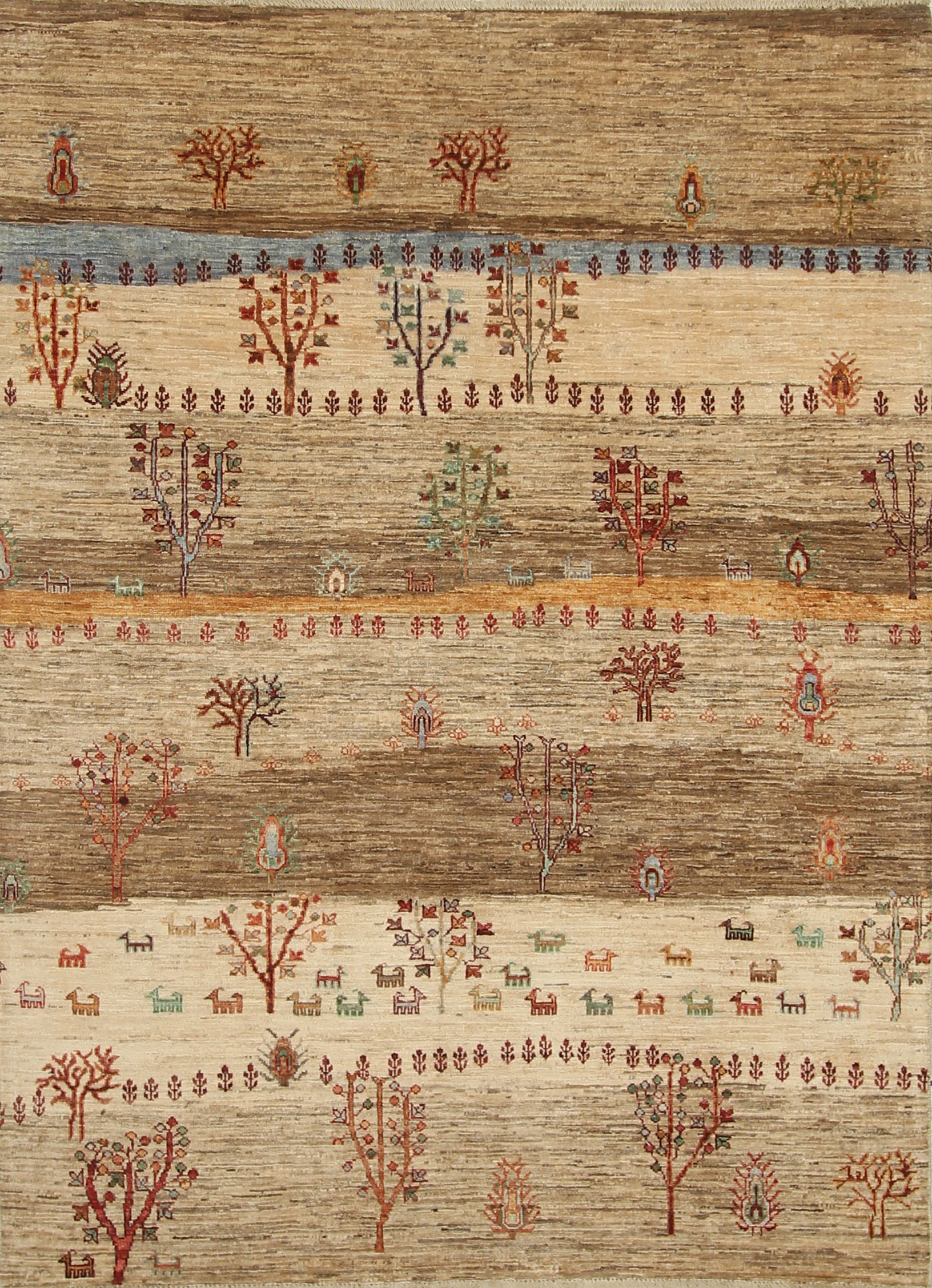 5x7 Beige Gabbeh Tree of Life Hand-Knotted Afghan Wool Rug - Yildiz Rugs